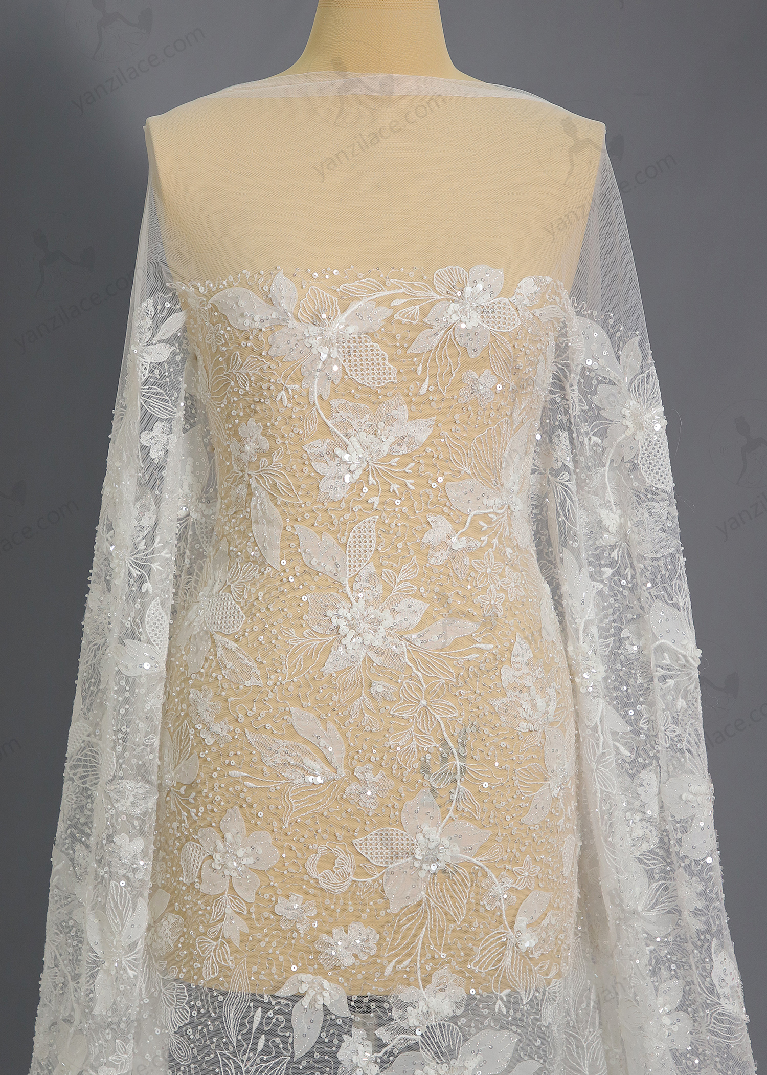 Yanzi bridal fabric luxury embroidery beads sequins lace (YZZX1064)