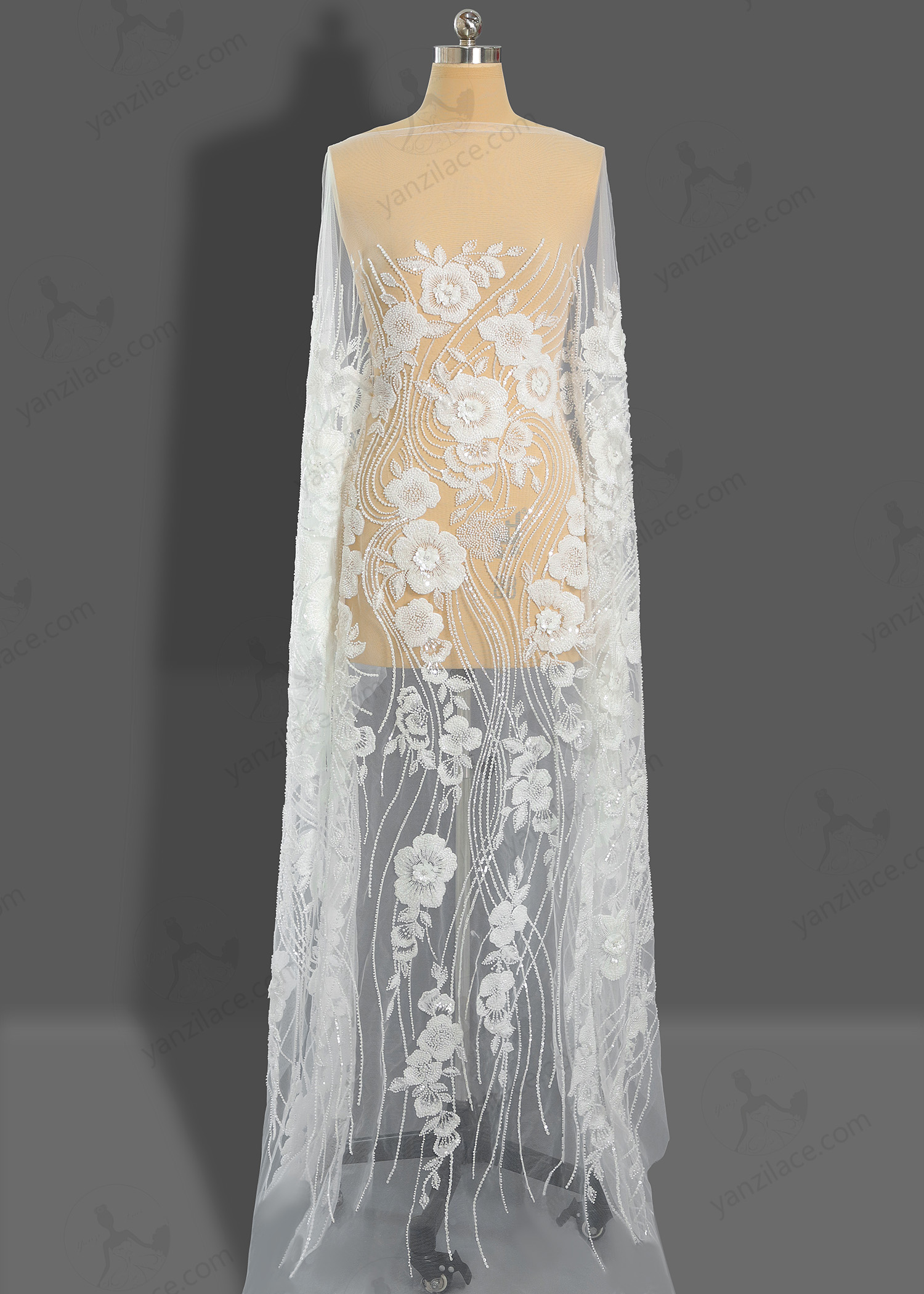 Yanzi bridal fabric luxury embroidery beads sequins lace (YZZX1067)
