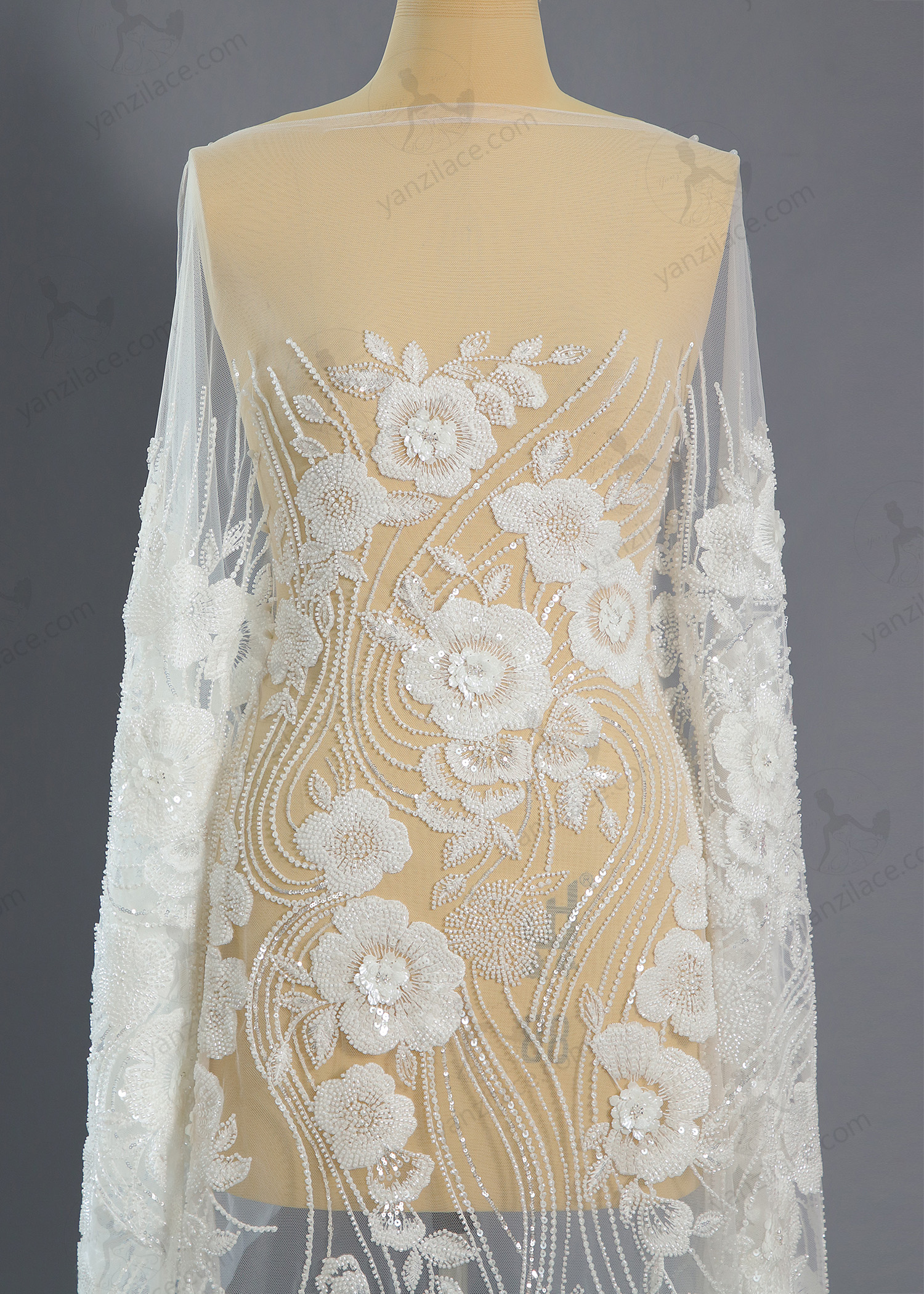 Yanzi bridal fabric luxury embroidery beads sequins lace (YZZX1067)