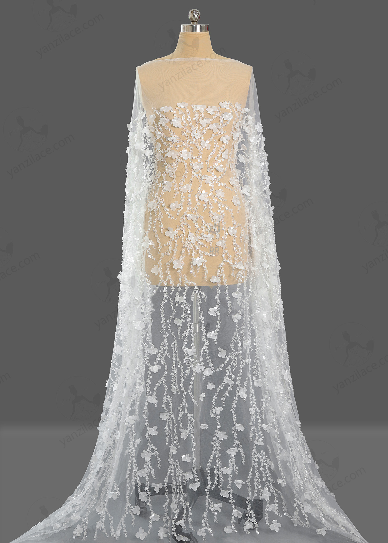 Yanzi bridal fabric luxury embroidery beads sequins lace (YZZX1063)