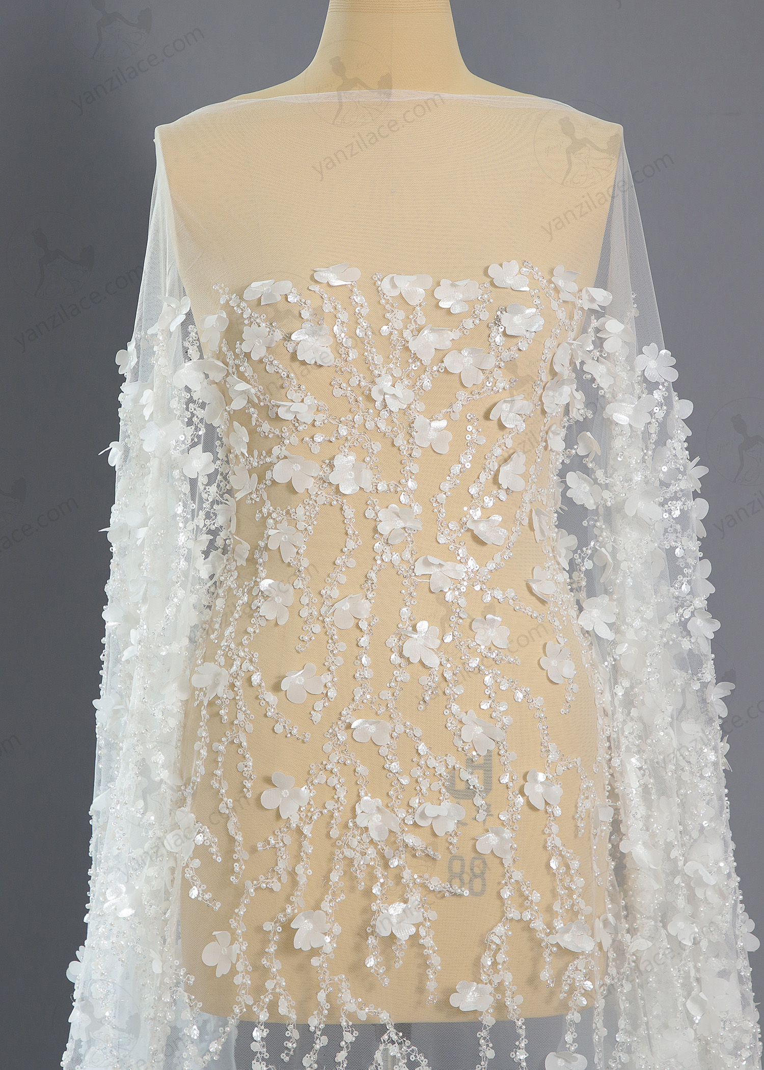 Yanzi bridal fabric luxury embroidery beads sequins lace (YZZX1063)