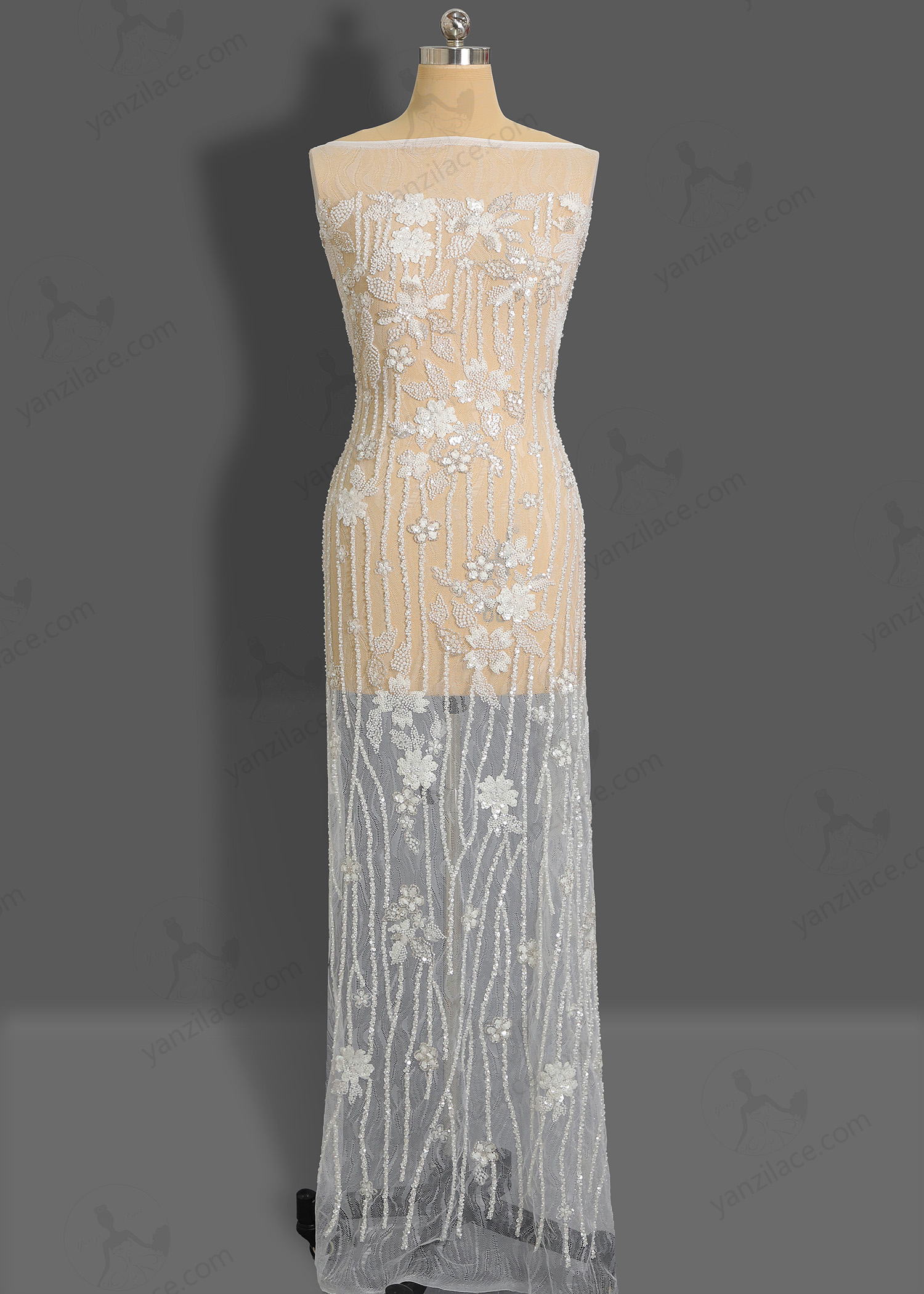 Yanzi bridal fabric luxury embroidery beads sequins lace (YZZX1068)