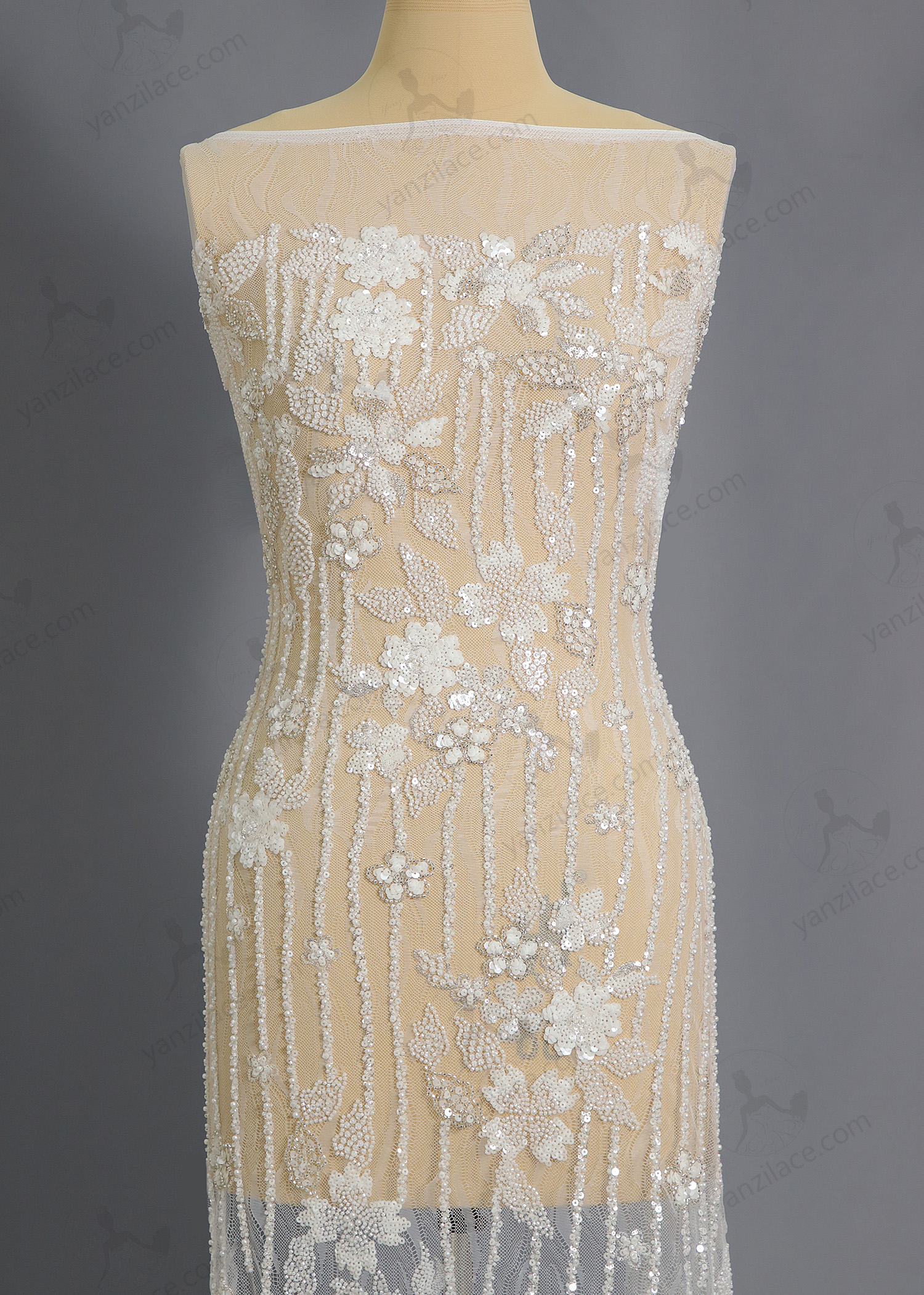 Yanzi bridal fabric luxury embroidery beads sequins lace (YZZX1068)