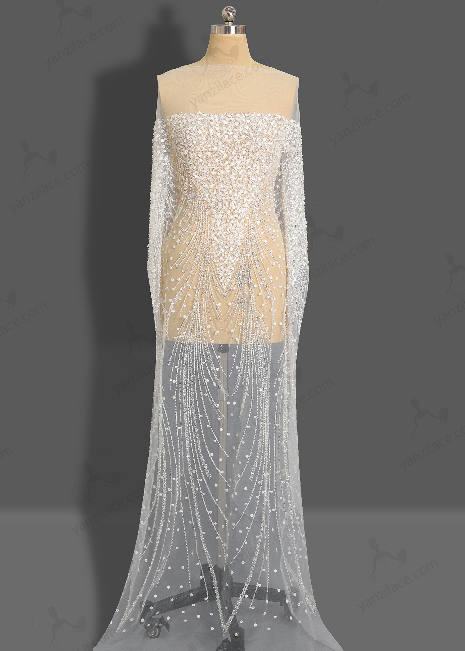 Yanzi bridal fabric luxury embroidery beads sequins lace (YZZX1066)