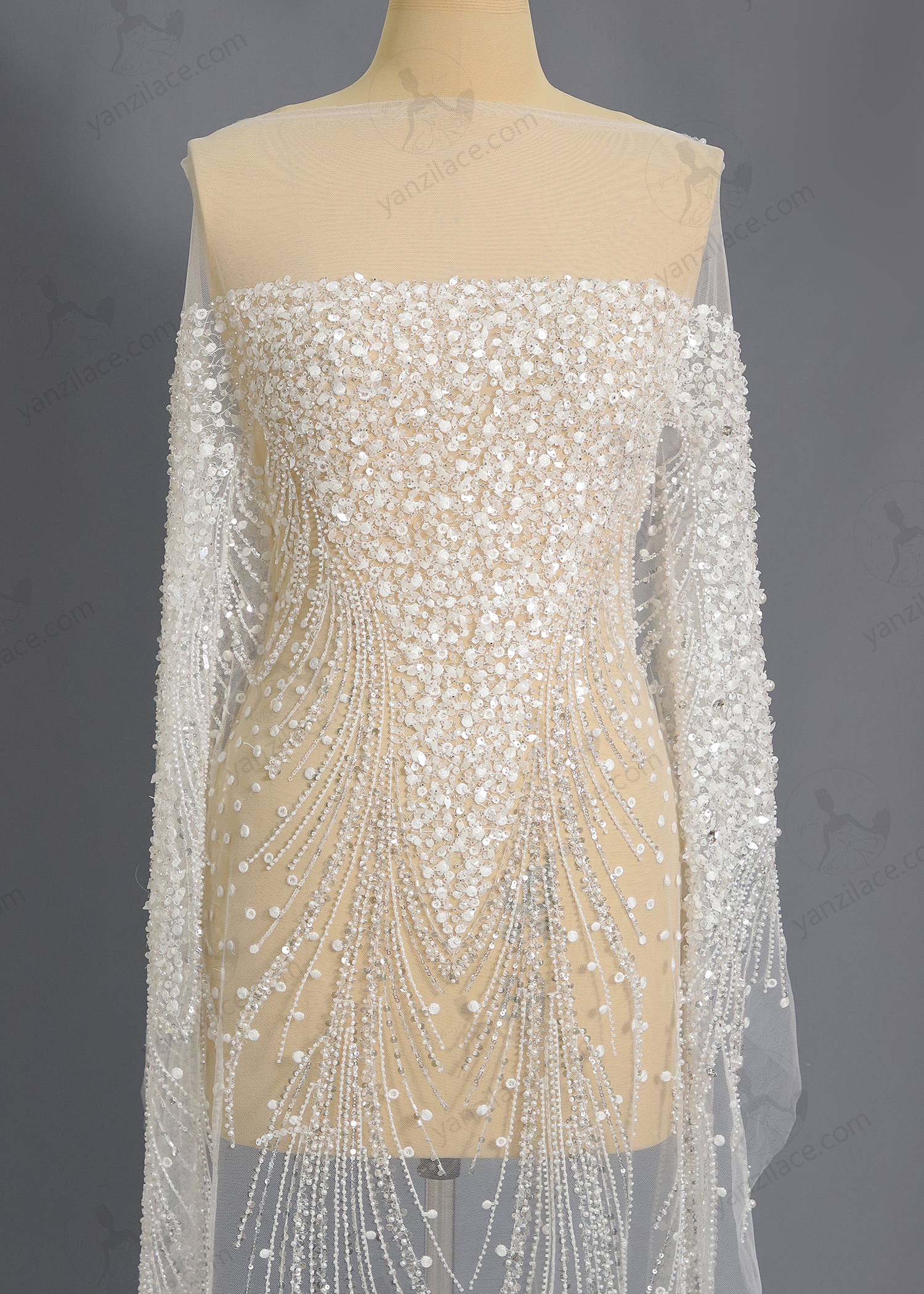 Yanzi bridal fabric luxury embroidery beads sequins lace (YZZX1066)