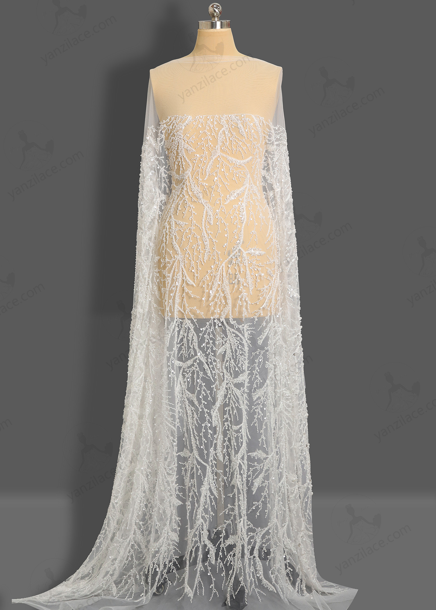 Yanzi bridal fabric luxury embroidery beads sequins lace (YZZX1085)
