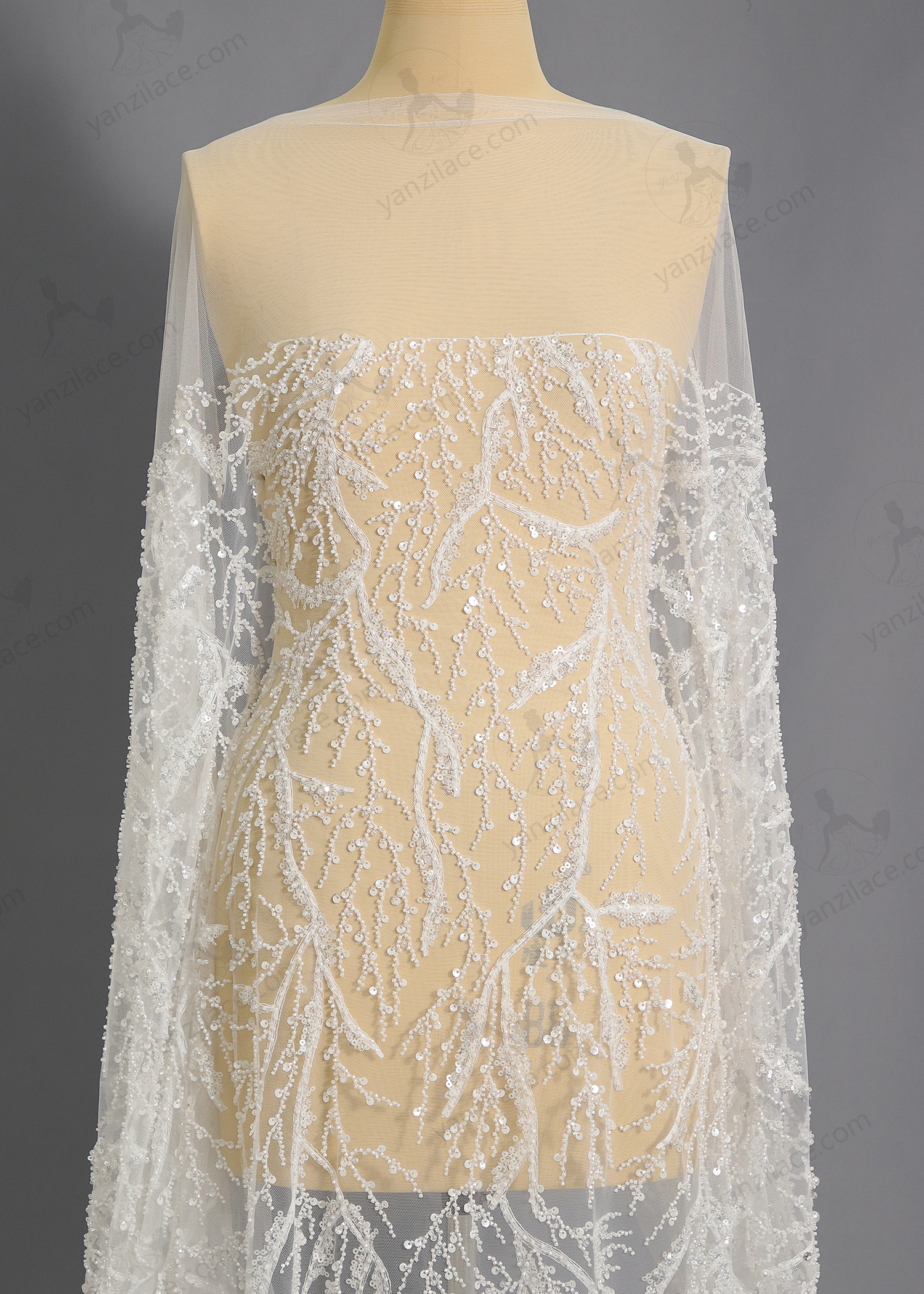 Yanzi bridal fabric luxury embroidery beads sequins lace (YZZX1085)