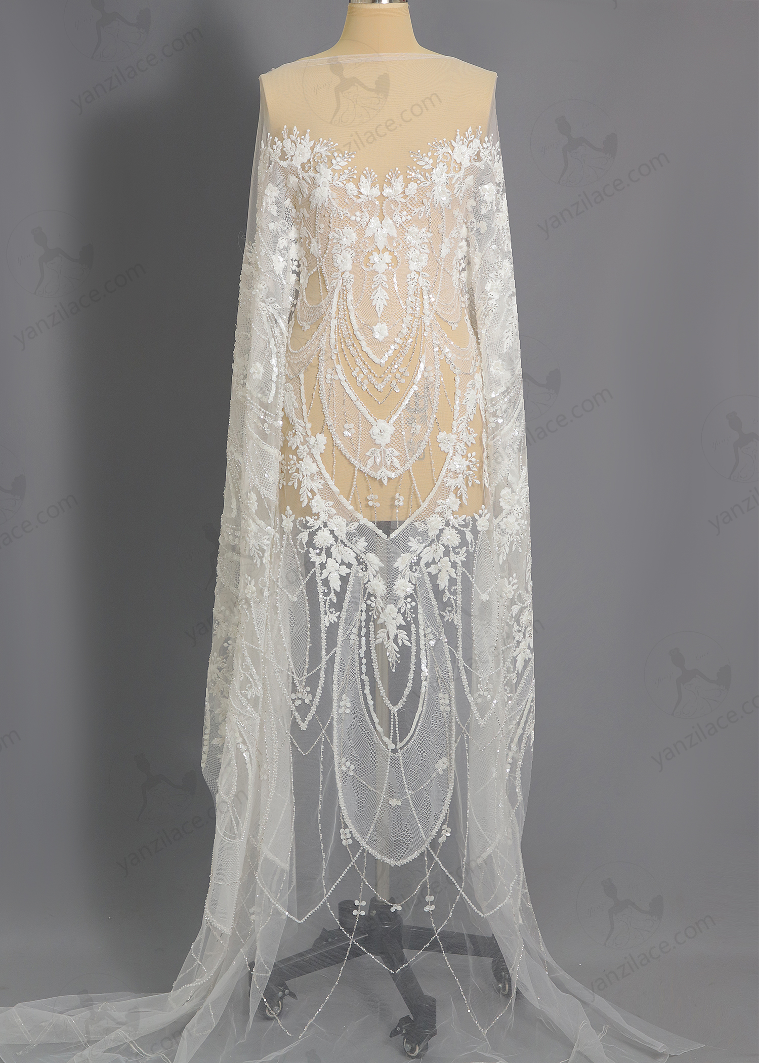 Yanzi bridal fabric luxury embroidery beads sequins lace (YZZX1083)