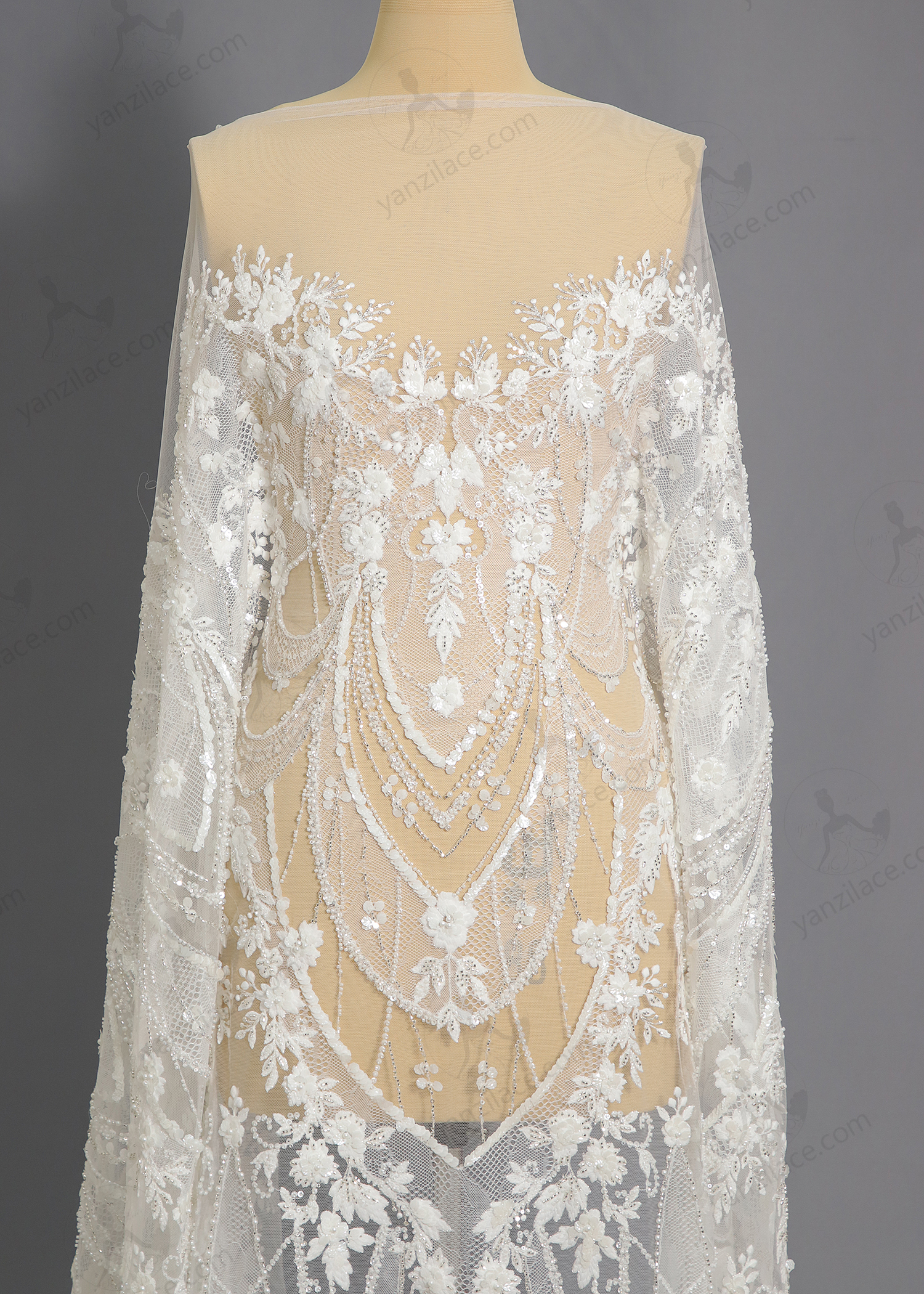Yanzi bridal fabric luxury embroidery beads sequins lace (YZZX1083)