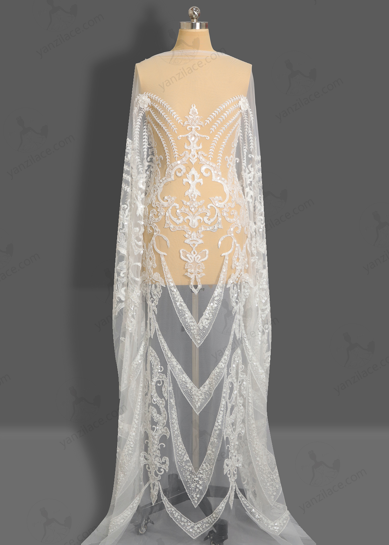 Yanzi bridal fabric luxury embroidery beads sequins lace (YZZX1086)