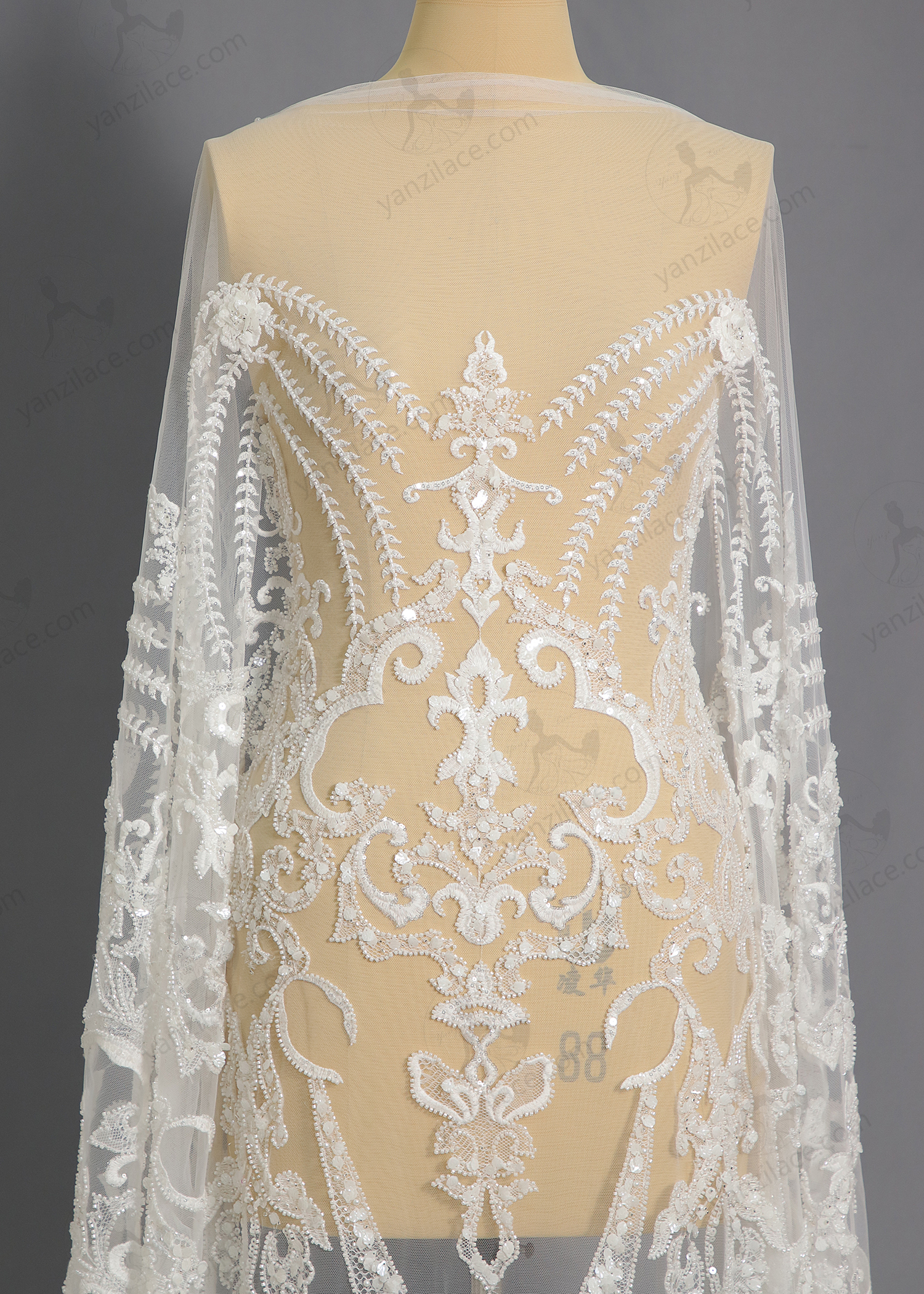 Yanzi bridal fabric luxury embroidery beads sequins lace (YZZX1086)