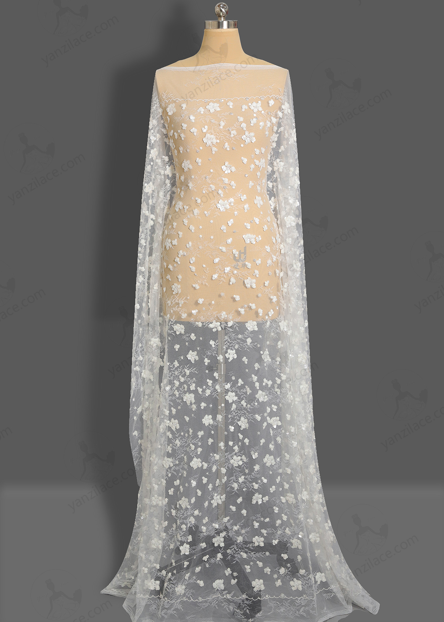 Yanzi bridal fabric luxury embroidery beads sequins lace (YZZX1087)