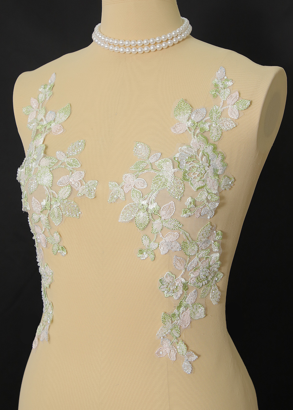 Yanzi beaded sequin embroidery applique floral (YZOH190)