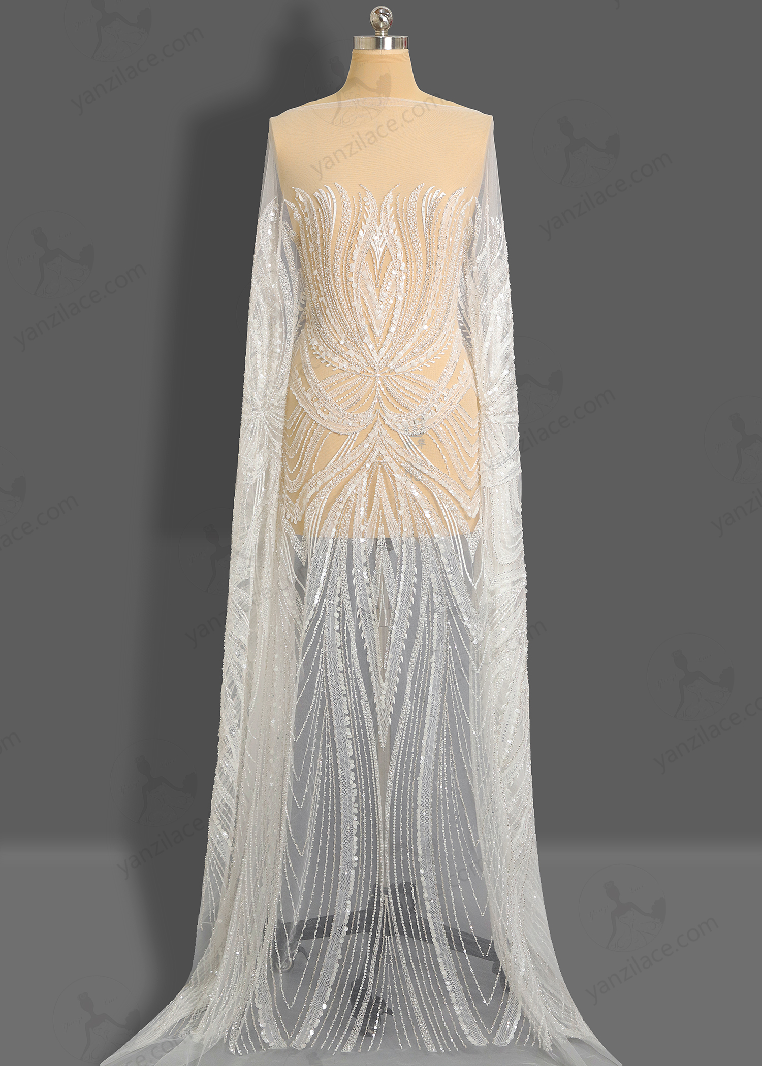 [Copy]Yanzi bridal fabric luxury embroidery beads sequins lace (YZZX1084)
