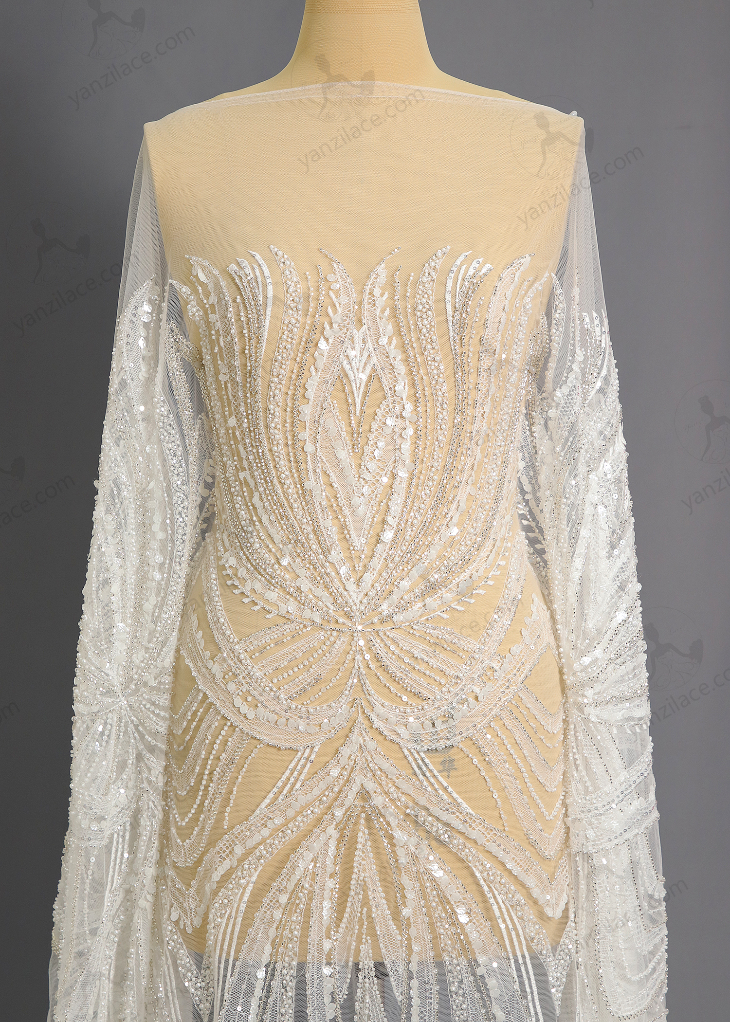 [Copy]Yanzi bridal fabric luxury embroidery beads sequins lace (YZZX1084)