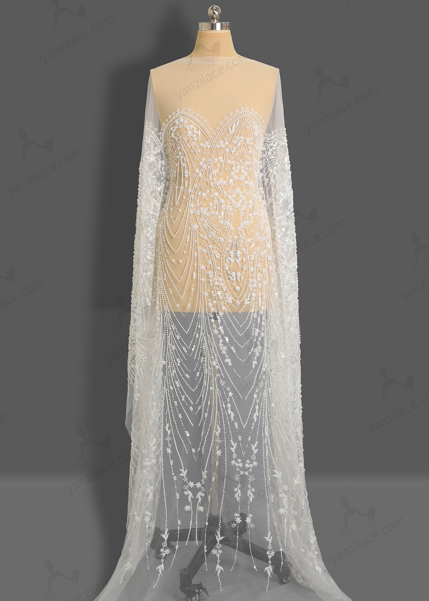 Yanzi bridal fabric luxury embroidery beads sequins lace (YZZX1082)