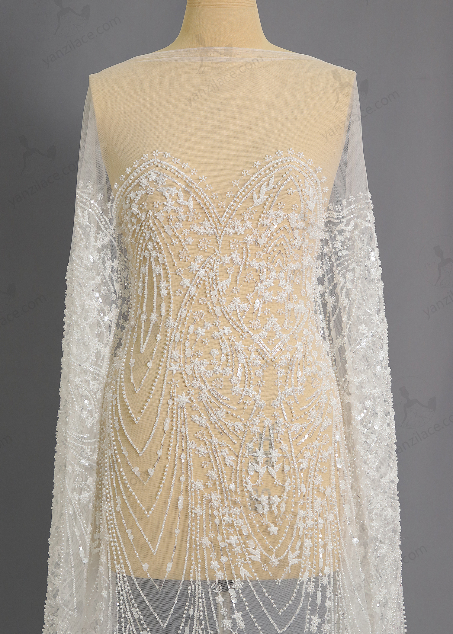 Yanzi bridal fabric luxury embroidery beads sequins lace (YZZX1082)