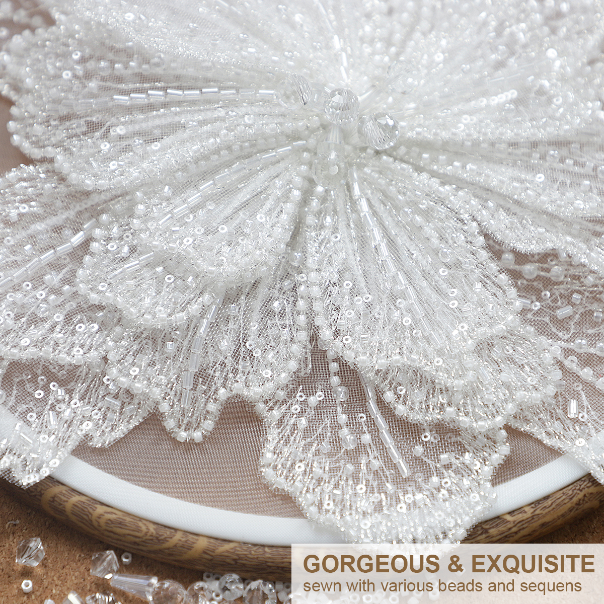 Yanzi Handmade Rhinestones Applique Sewing Beads Stones Trim Lace Patches Sequins Beaded Accessory for Wedding Dresses DIY Decorative Clothes (YZDH002）