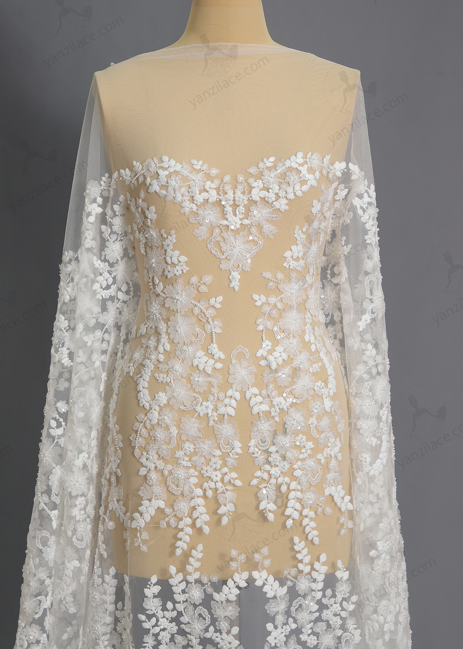 Yanzi bridal fabric luxury embroidery beads sequins lace (YZZX1094）