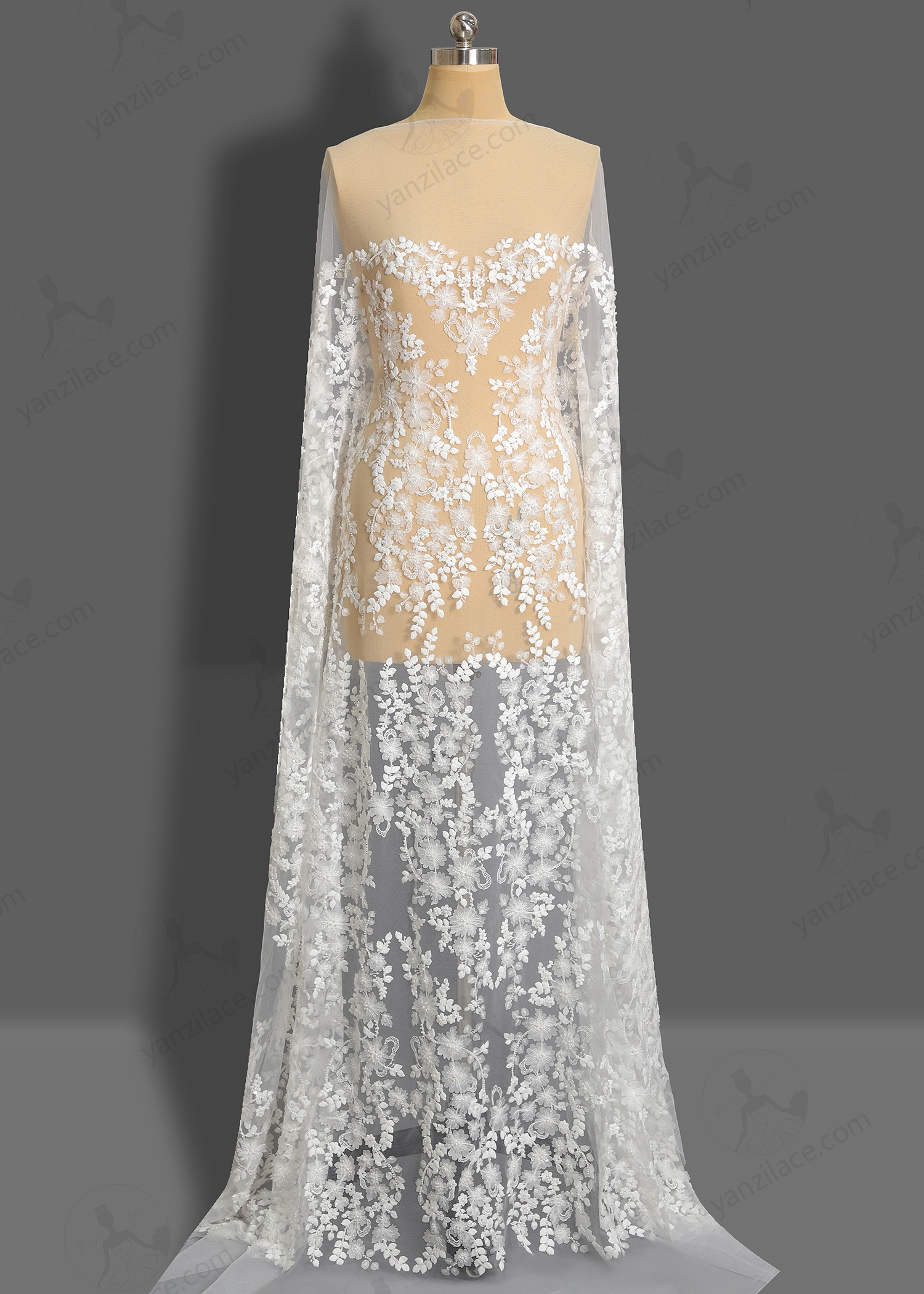 Yanzi bridal fabric luxury embroidery beads sequins lace (YZZX1094）