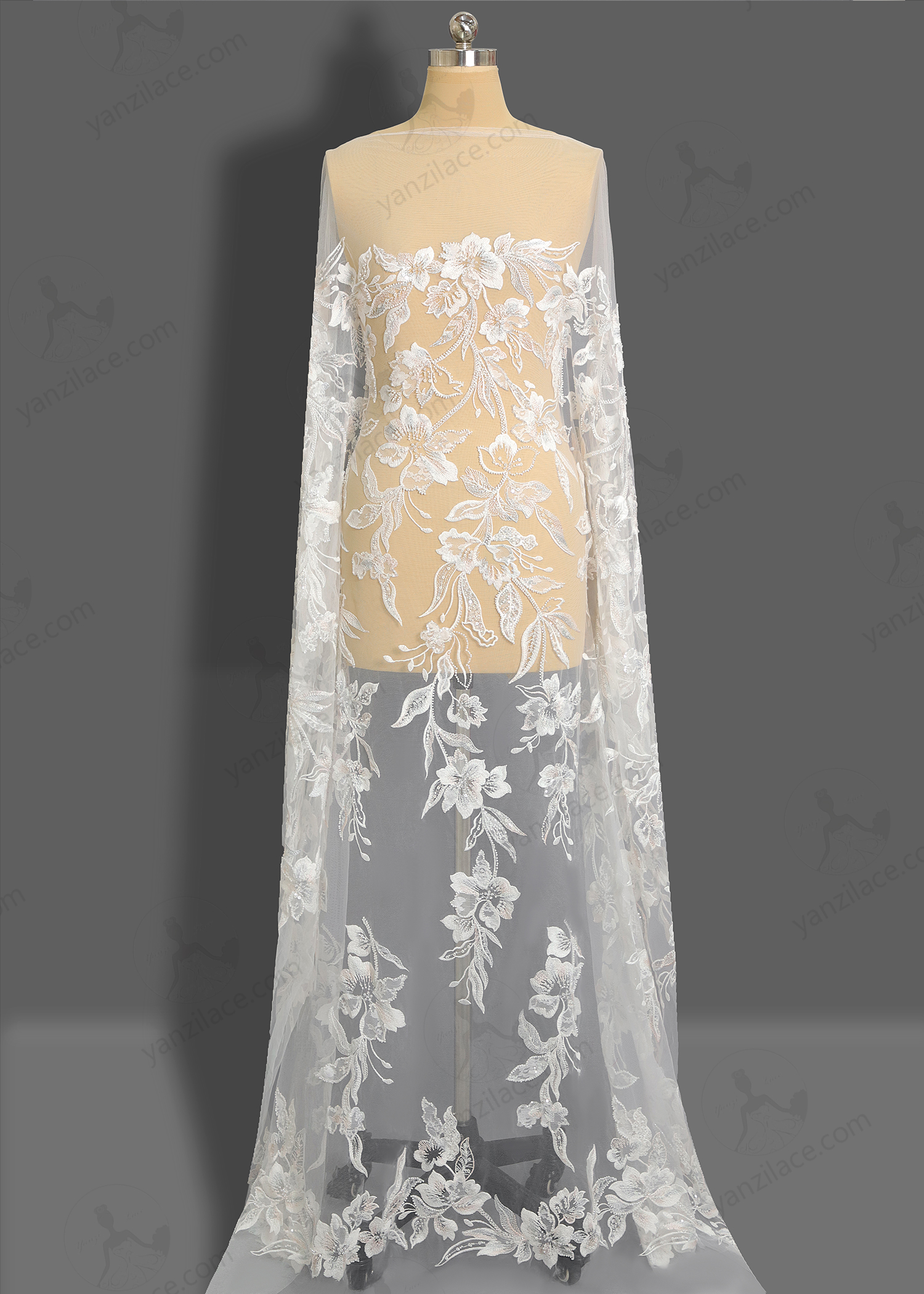 Yanzi bridal fabric luxury embroidery beads sequins lace (YZZX1097）
