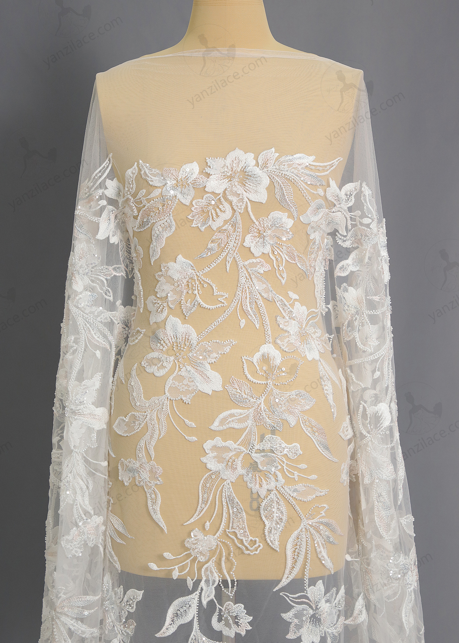 Yanzi bridal fabric luxury embroidery beads sequins lace (YZZX1097）