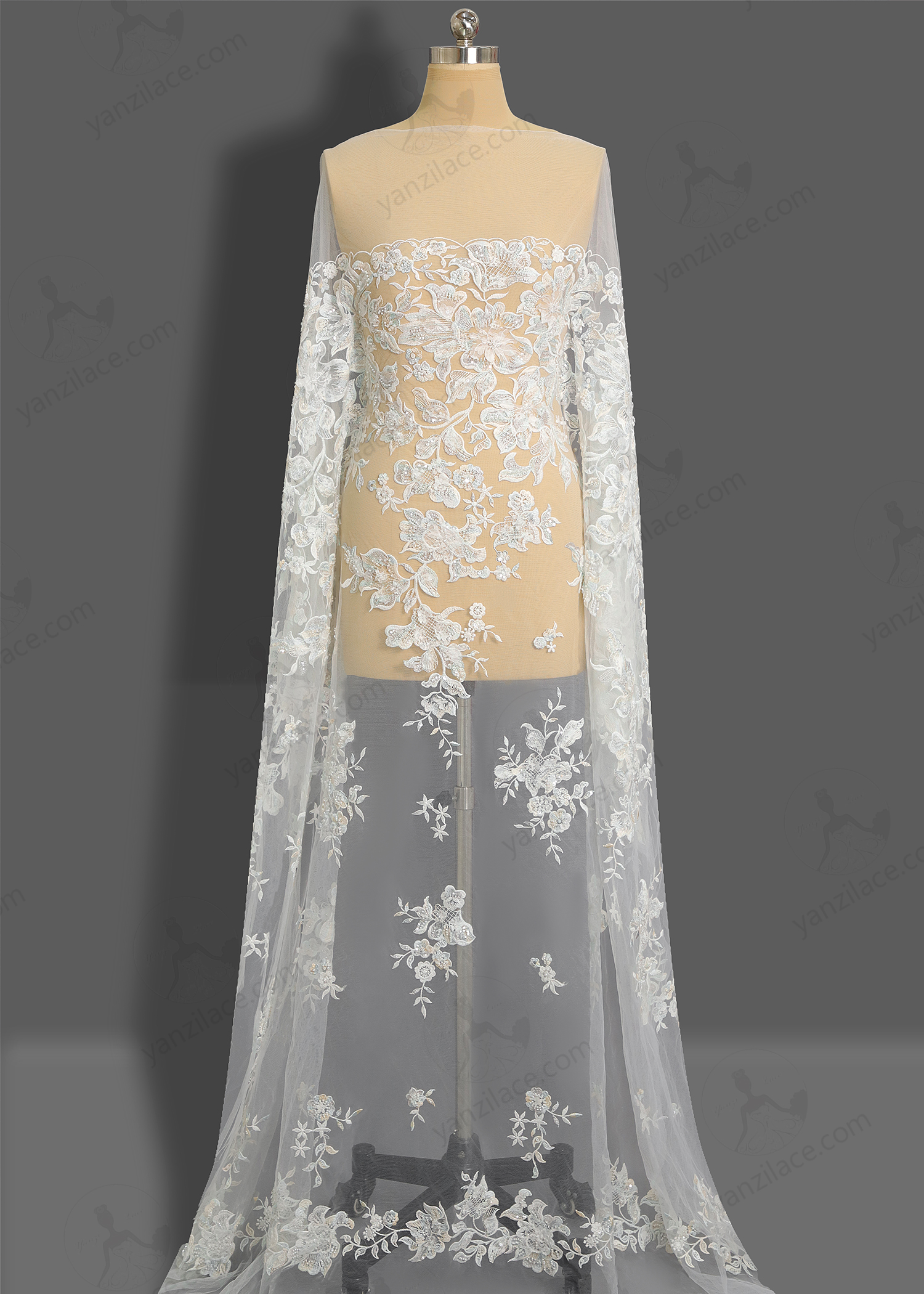 Yanzi bridal fabric luxury embroidery beads sequins lace (YZZX1099）