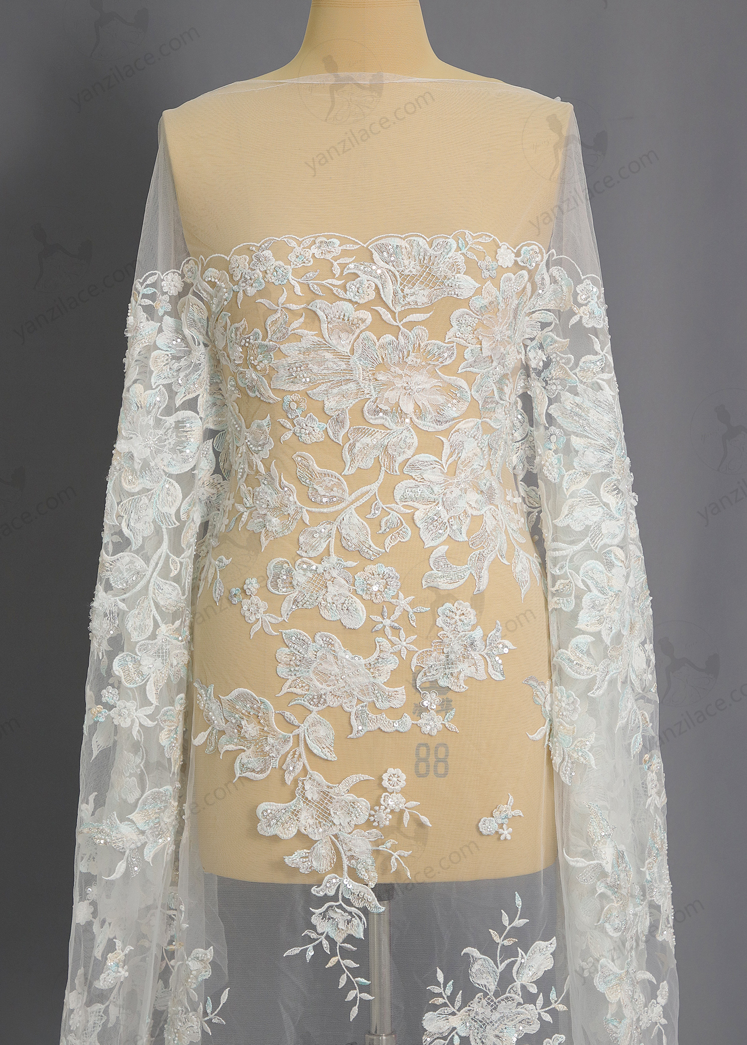 Yanzi bridal fabric luxury embroidery beads sequins lace (YZZX1099）