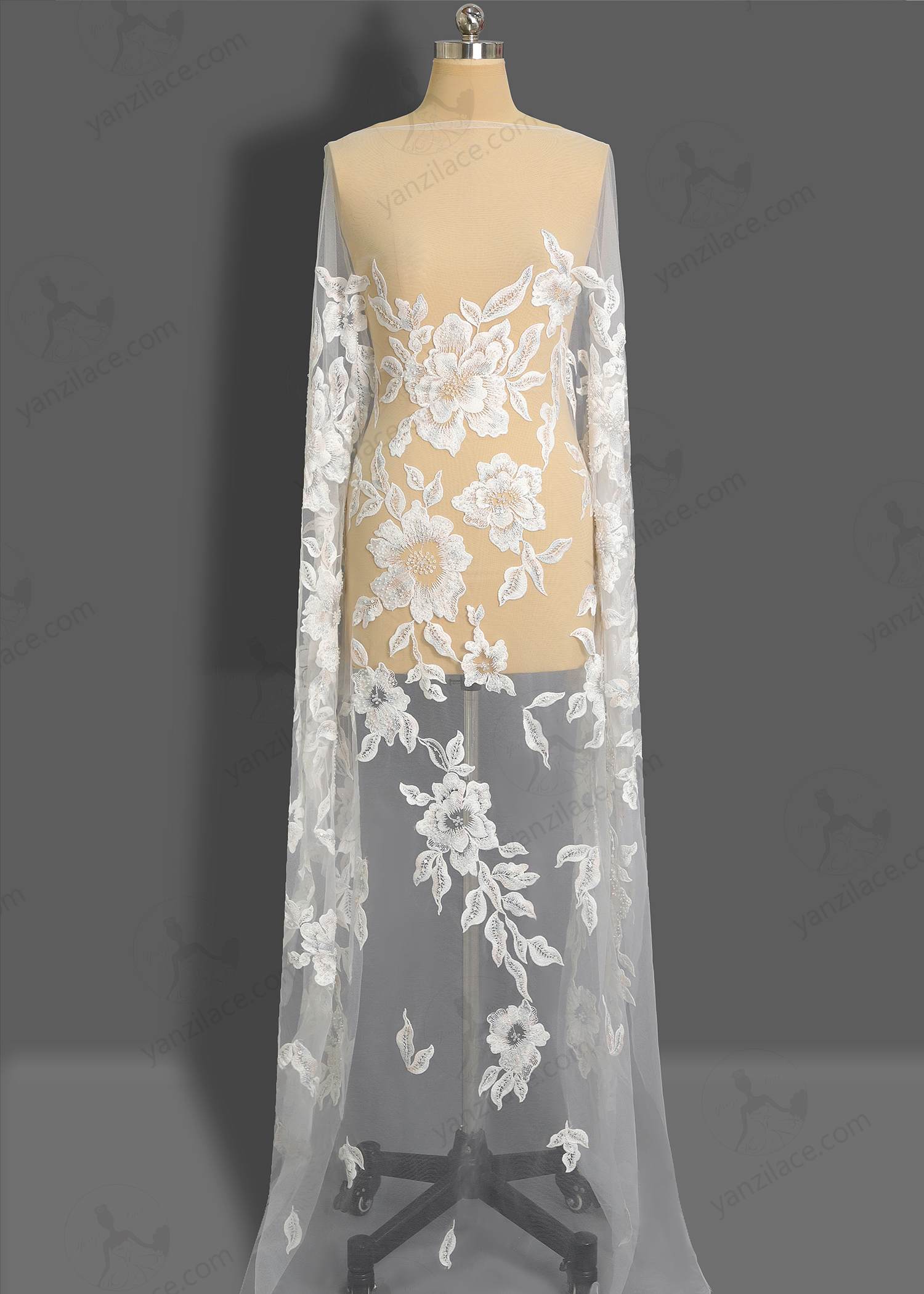 Yanzi bridal fabric luxury embroidery beads sequins lace (YZZX1098）