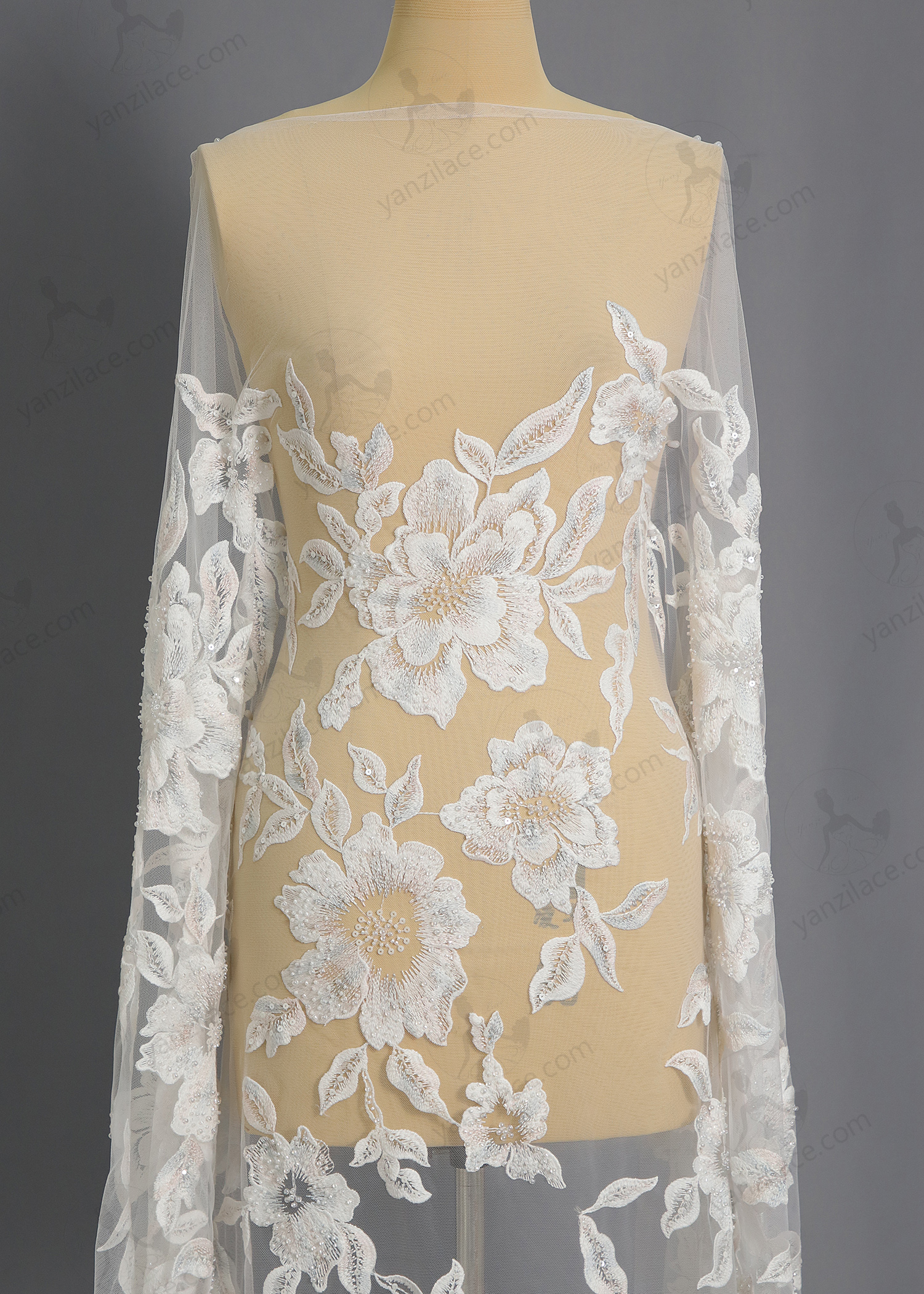 Yanzi bridal fabric luxury embroidery beads sequins lace (YZZX1098）