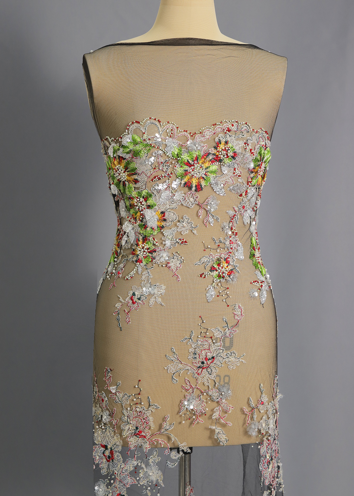 Yanzi colorful beaded lace dress fabric (YZZX958A）