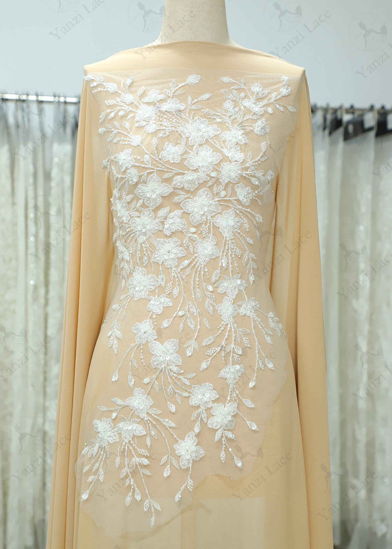 Beads Flower Lace Appliques With Sequins