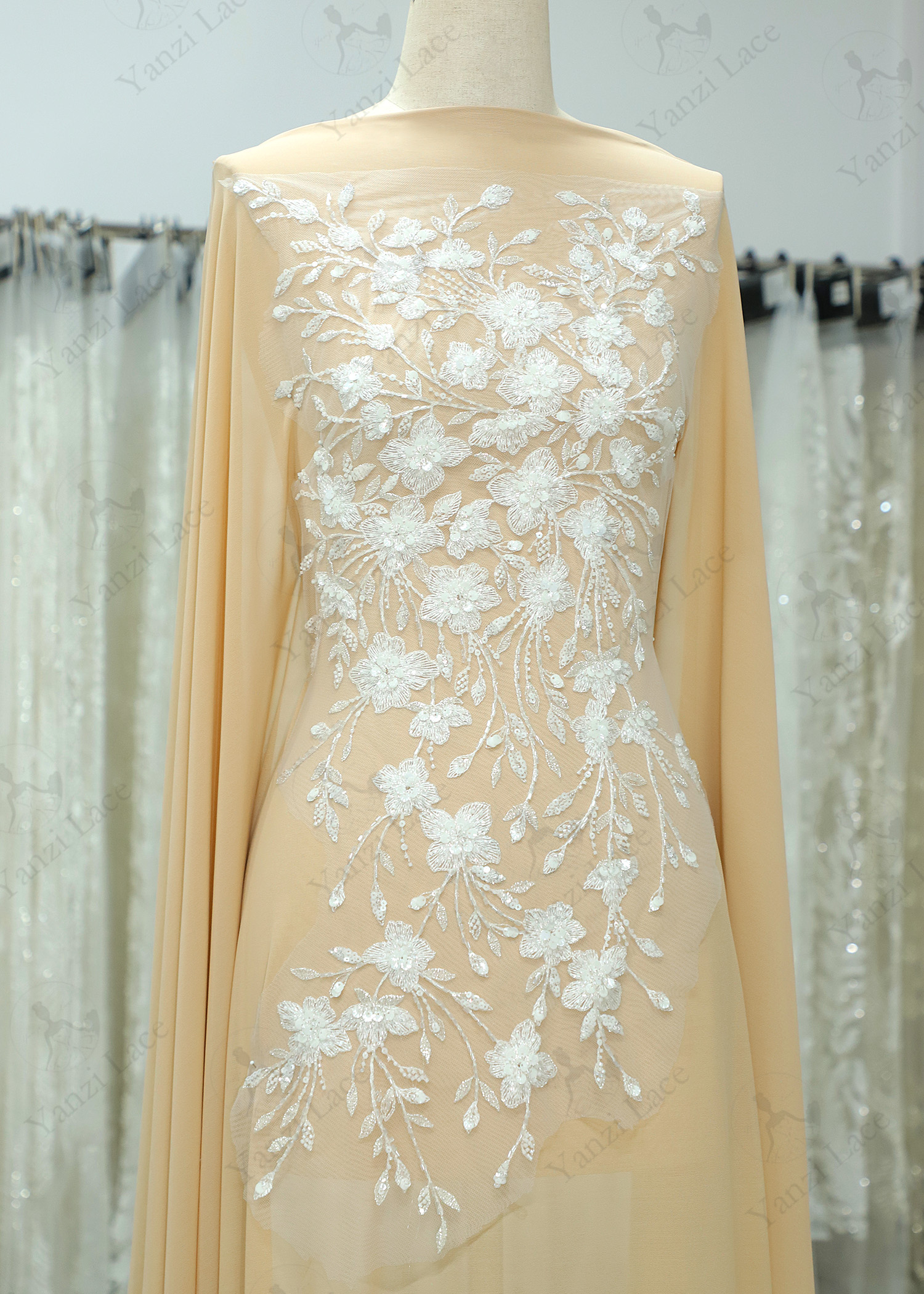 Beads Flower Lace Appliques With Sequins