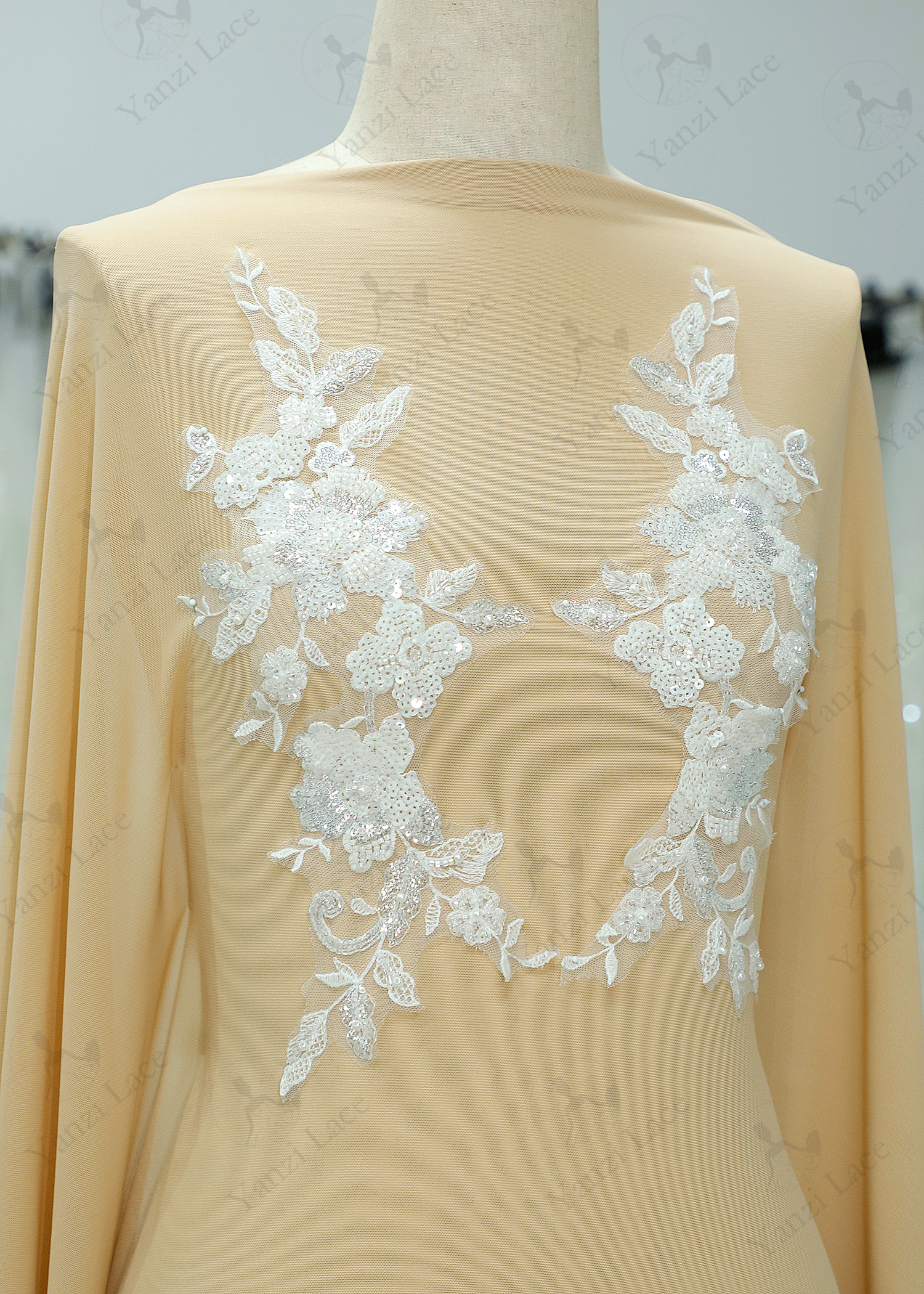 Beads Flower Lace Appliques With Sequins