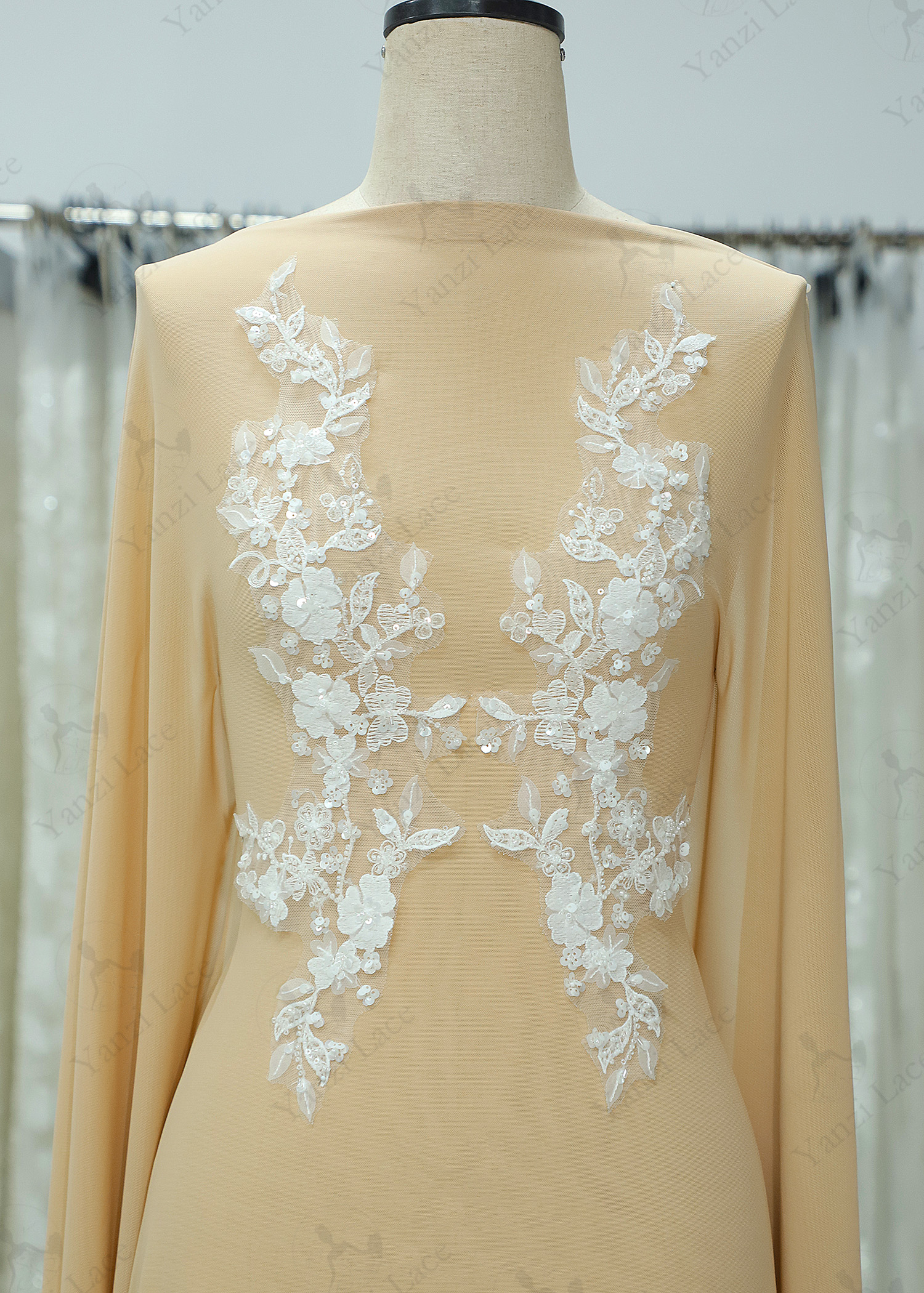 3D Beads Flower Lace Appliques With Sequins