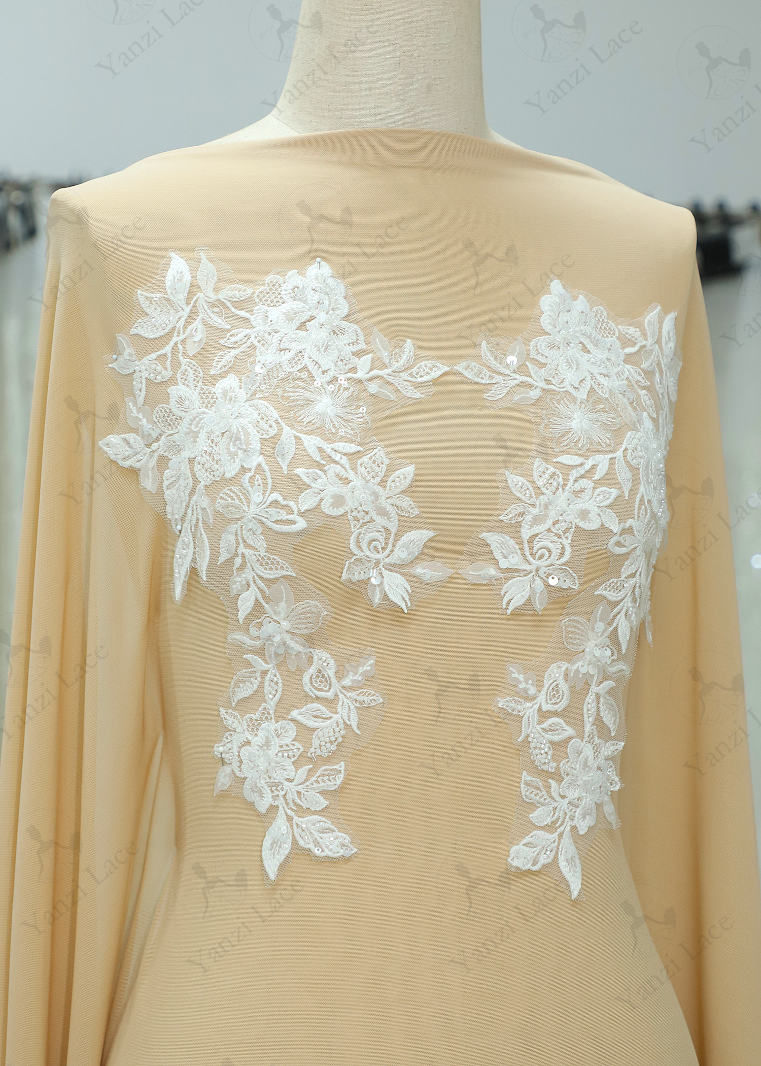 Beads Flower Lace Appliques With Sequins