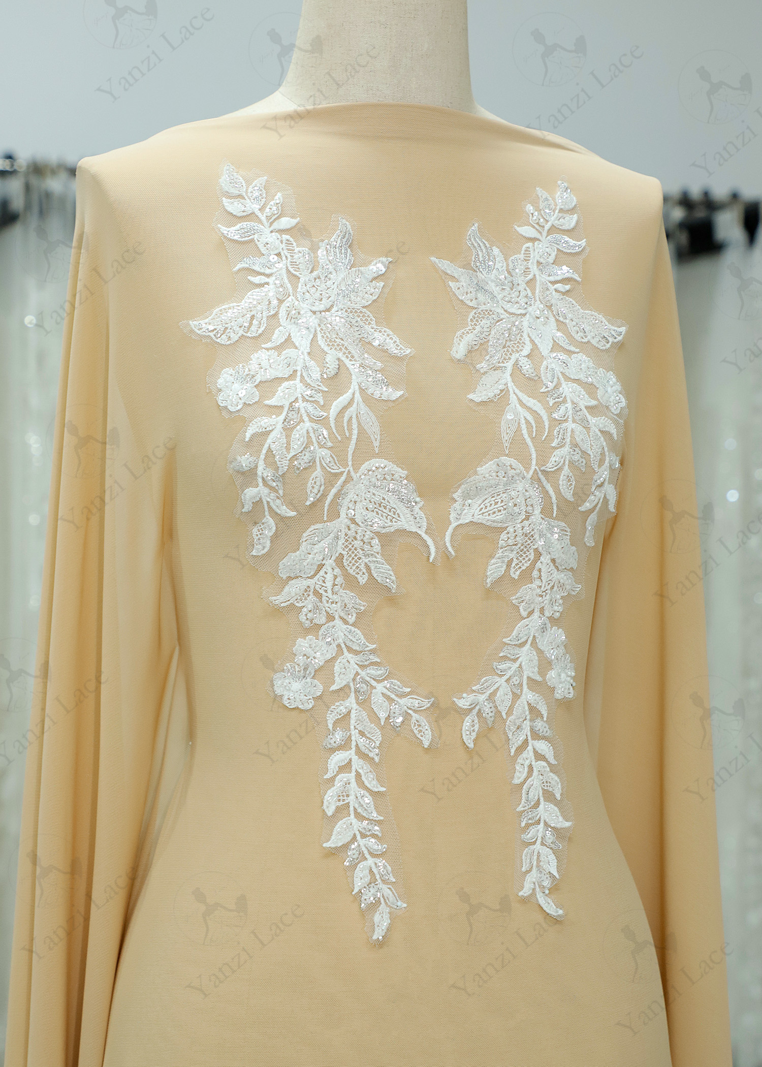 Beads Flower Lace Appliques With Sequins