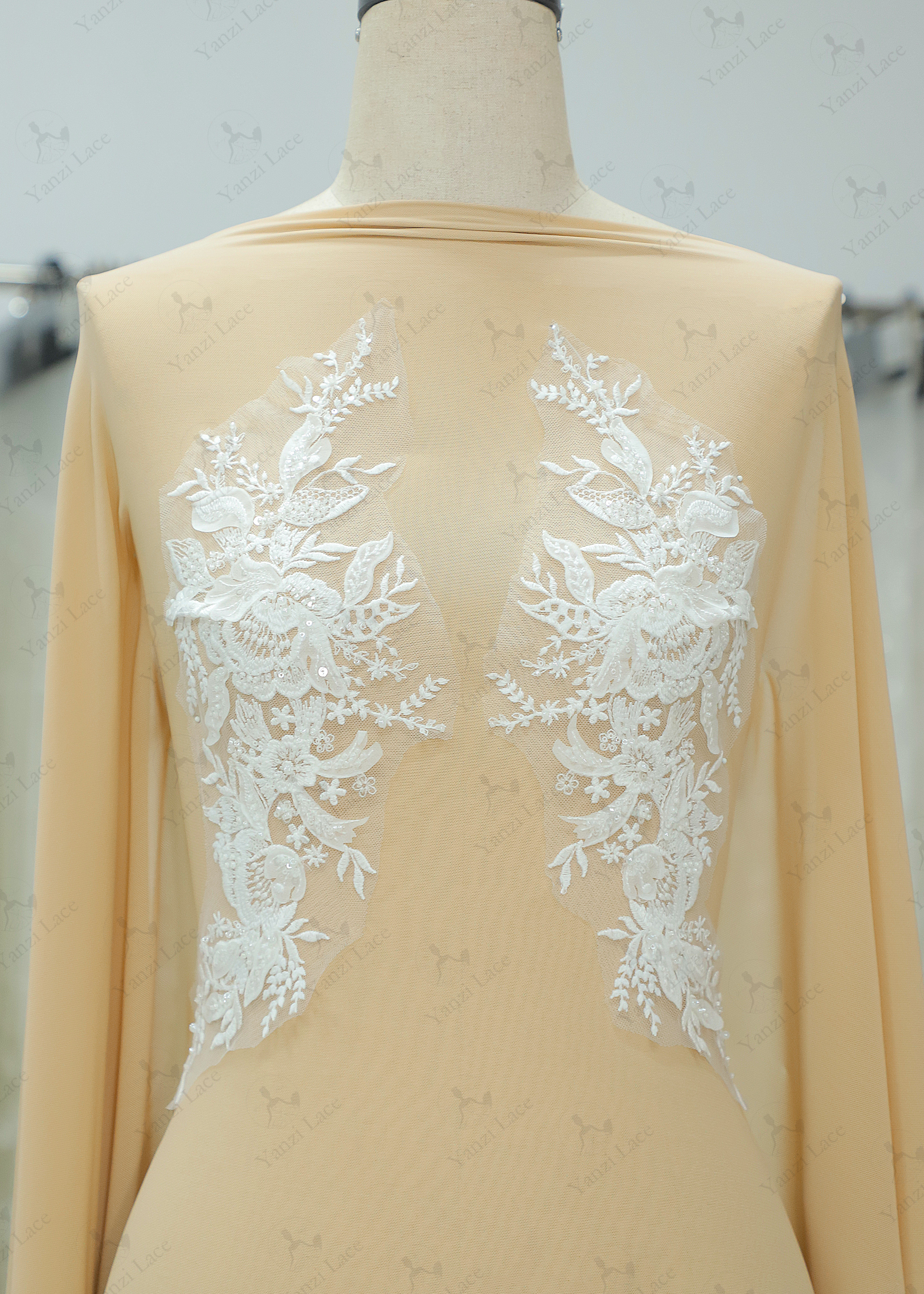 Yanzi embroidery applique floral Laser beaded sequin lace (YZOH113)