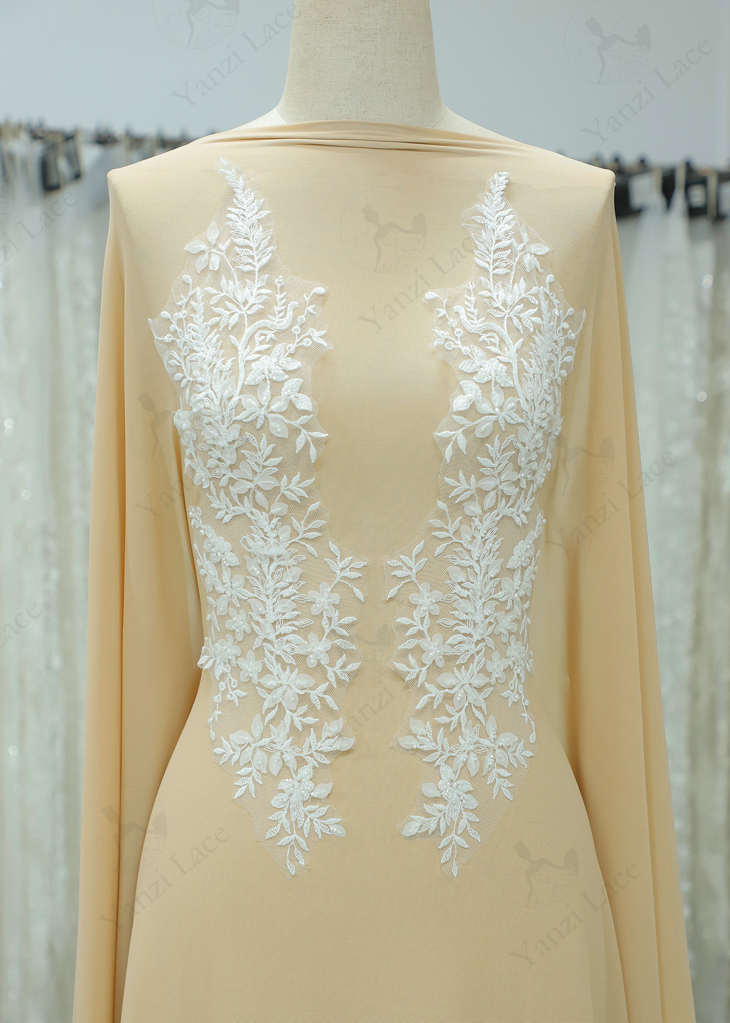 3D Beads Flower Lace Appliques With Sequins