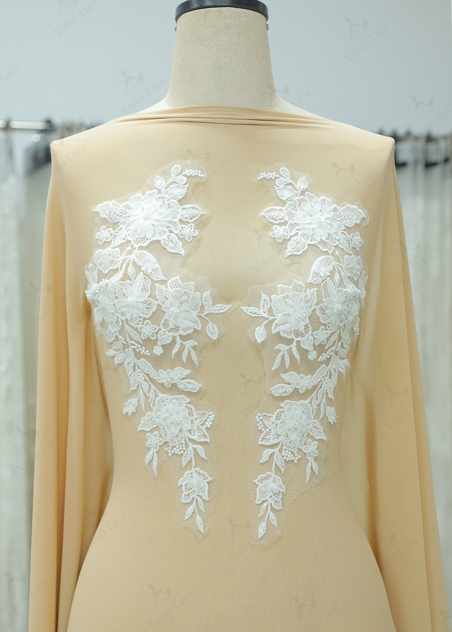 3D Beads Flower Lace Appliques With Sequins