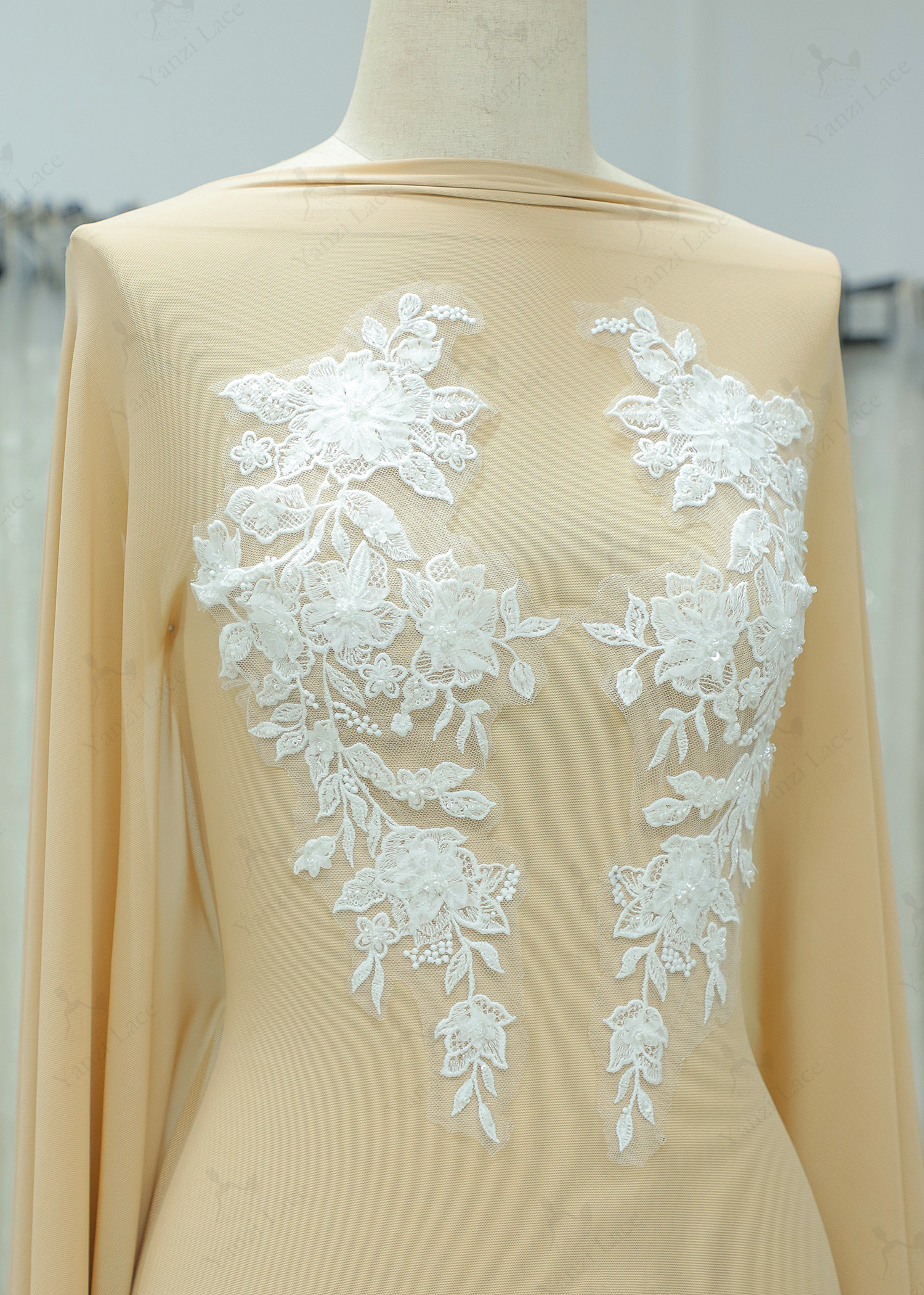 Yanzi embroidery applique floral Laser beaded sequin lace (YZOH115)