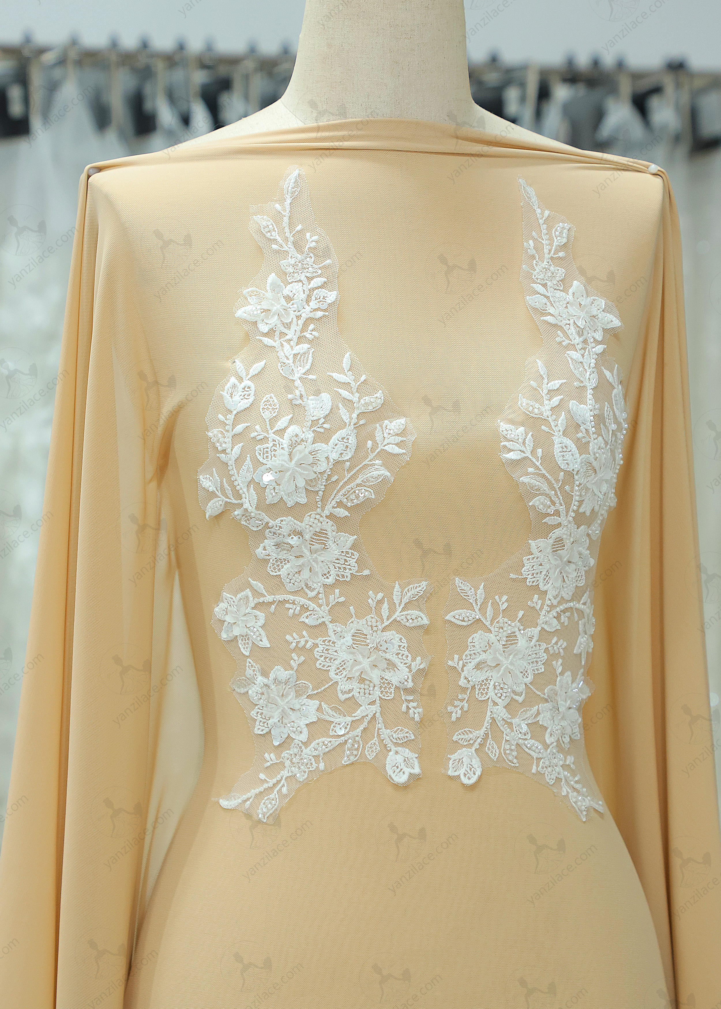 Yanzi embroidery applique floral Laser beaded sequin lace (YZOH133)