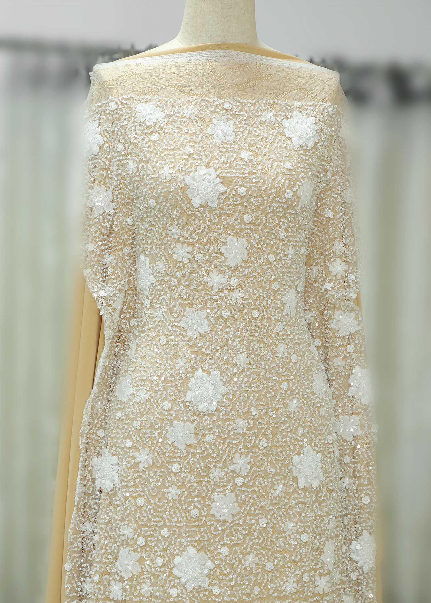 Yanzi 3d floral Laser beaded sequin embroidered lace (YZZX783)