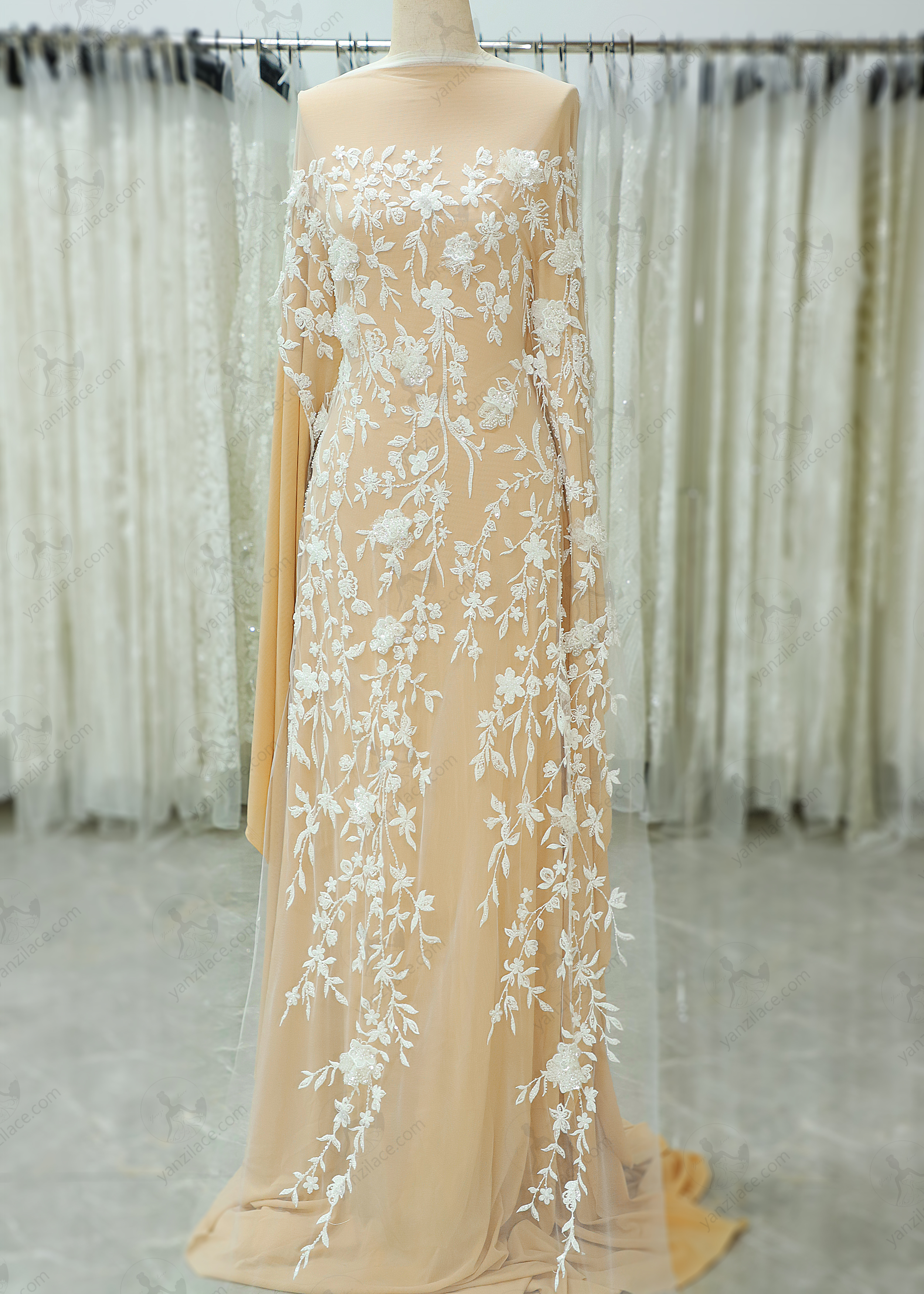 Yanzi 3D floral embroidered lace with beaded sequin  (YZZX784)