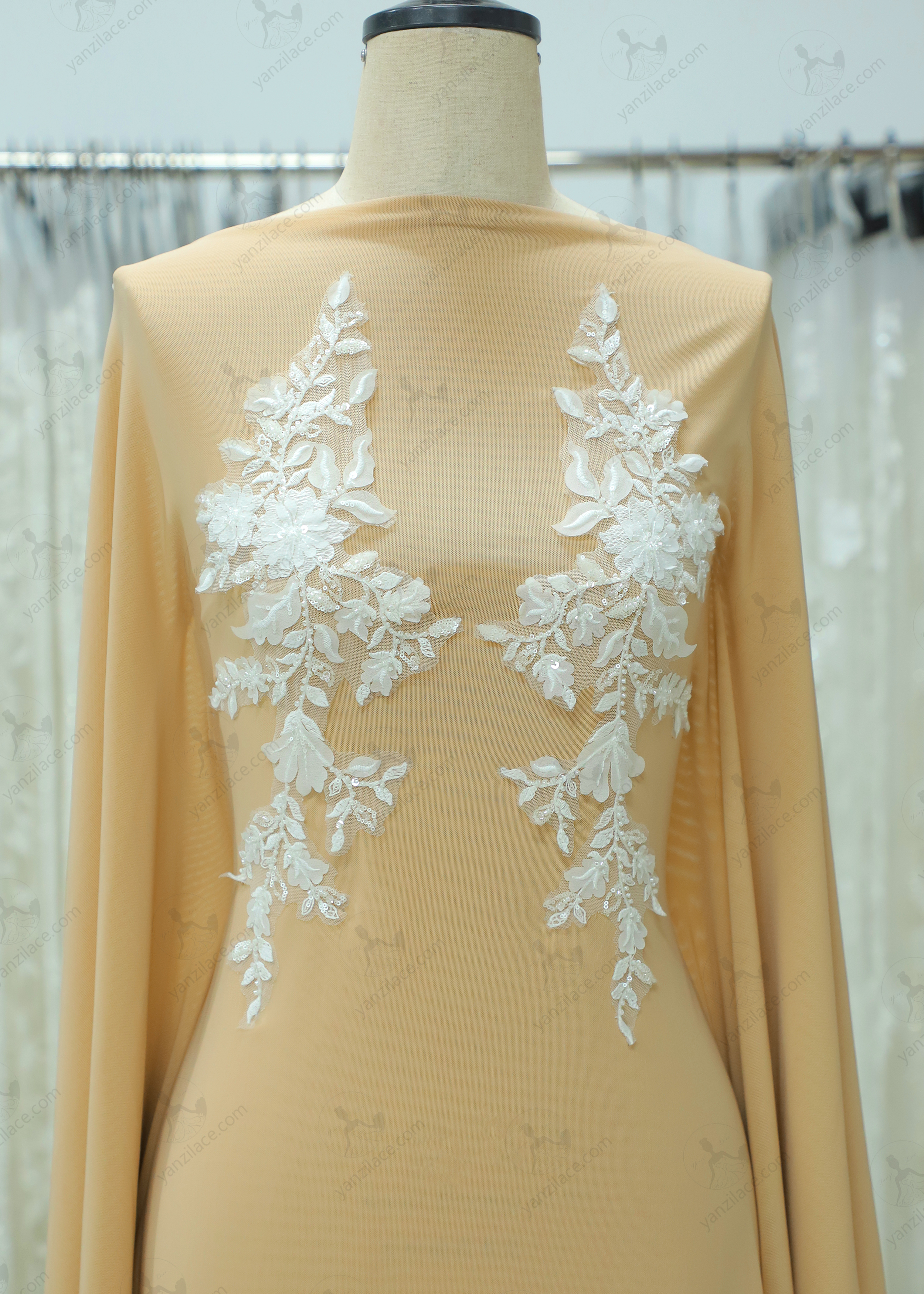Yanzi embroidery applique floral Laser beaded sequin lace (YZOH141)
