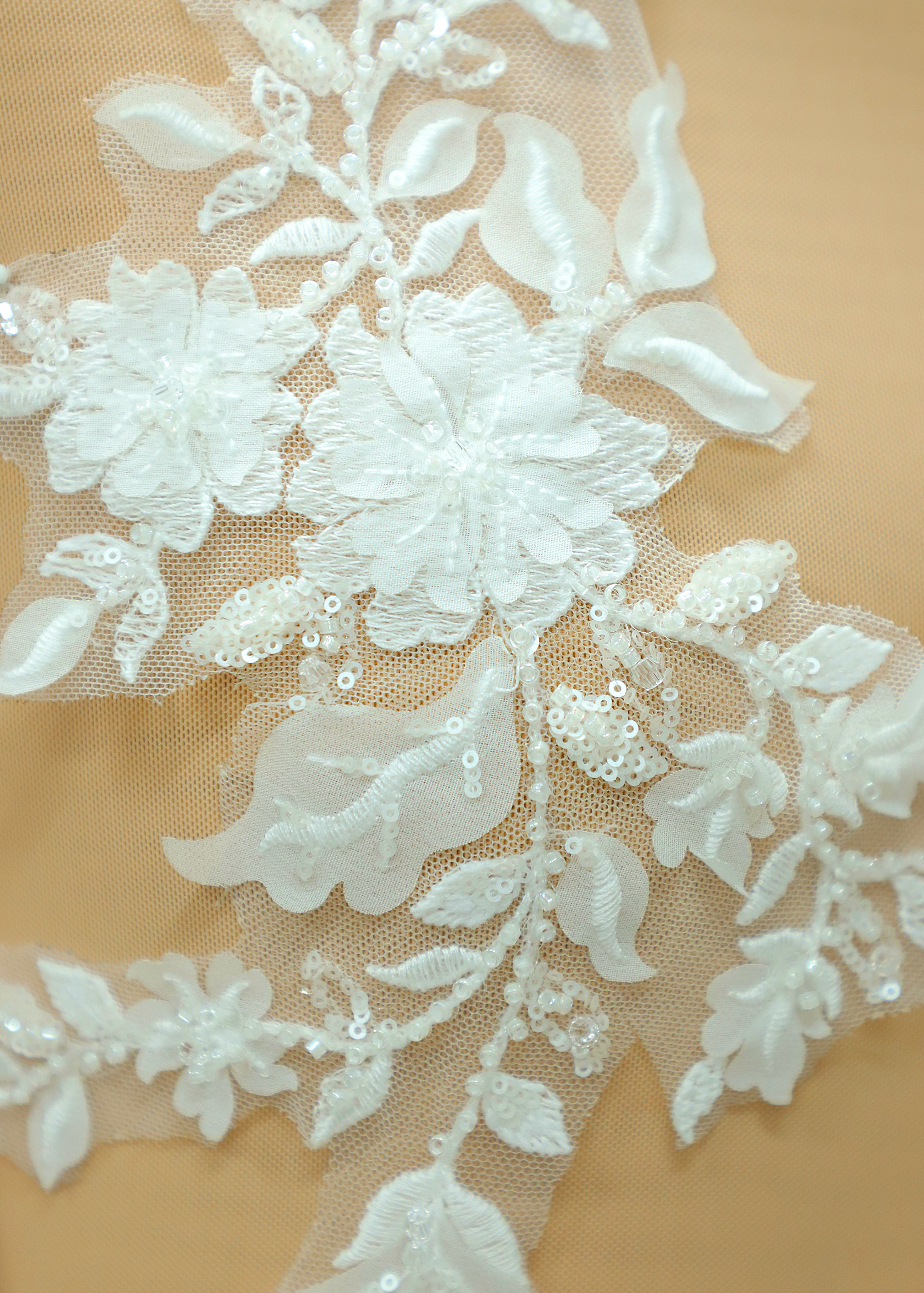 Yanzi embroidery applique floral Laser beaded sequin lace (YZOH141)