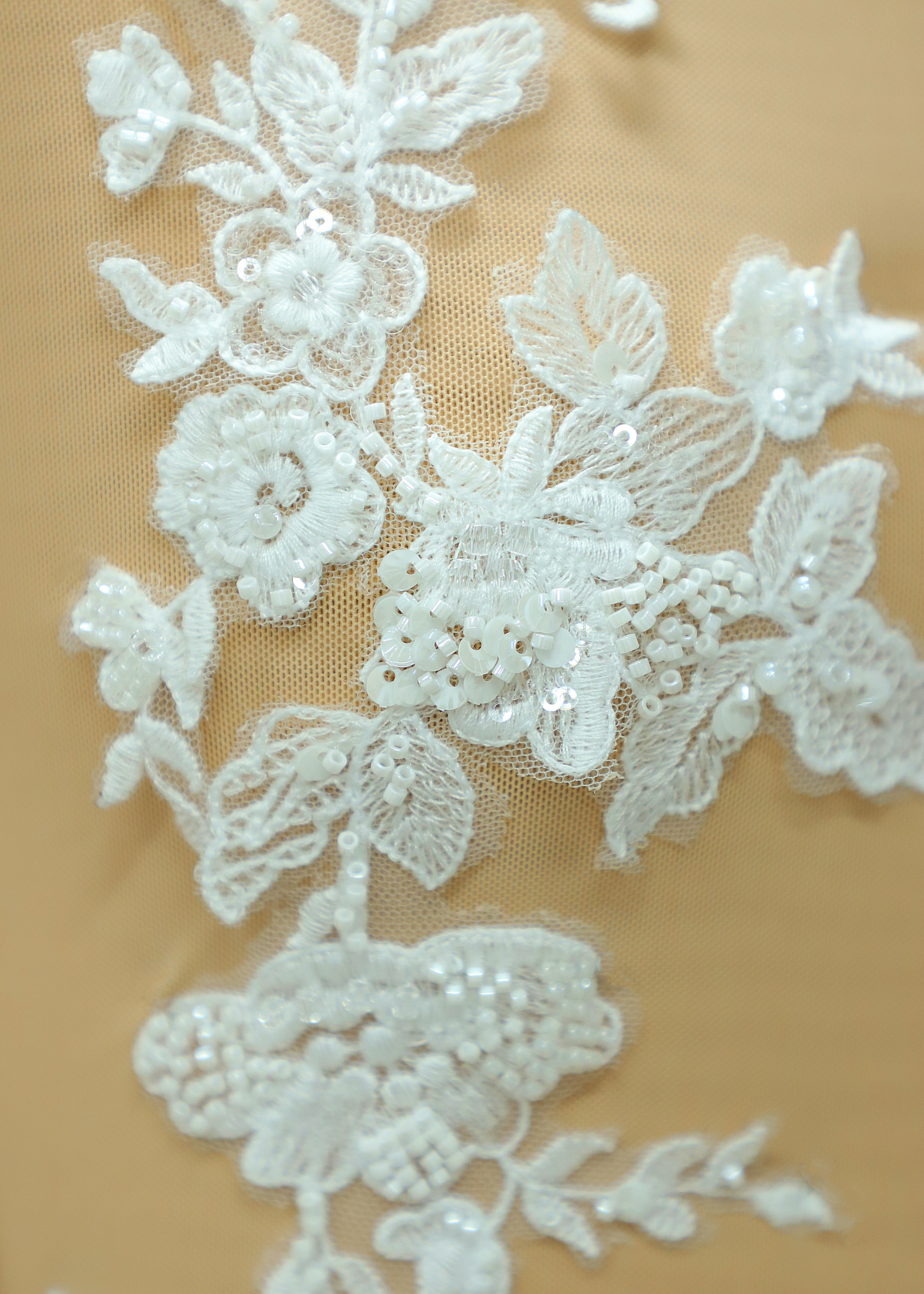 Yanzi embroidery applique floral Laser beaded sequin lace (YZOH140)