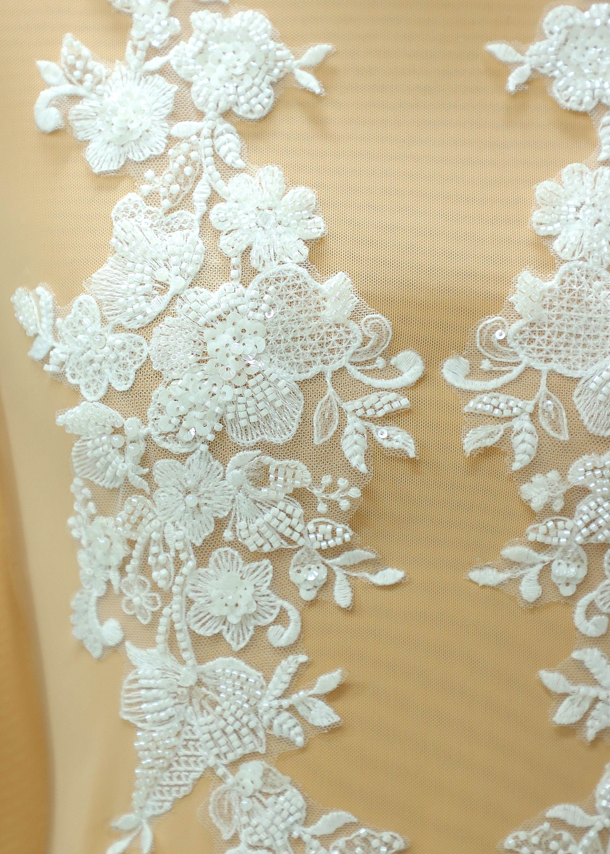 Yanzi embroidery applique floral Laser beaded sequin lace (YZOH143)