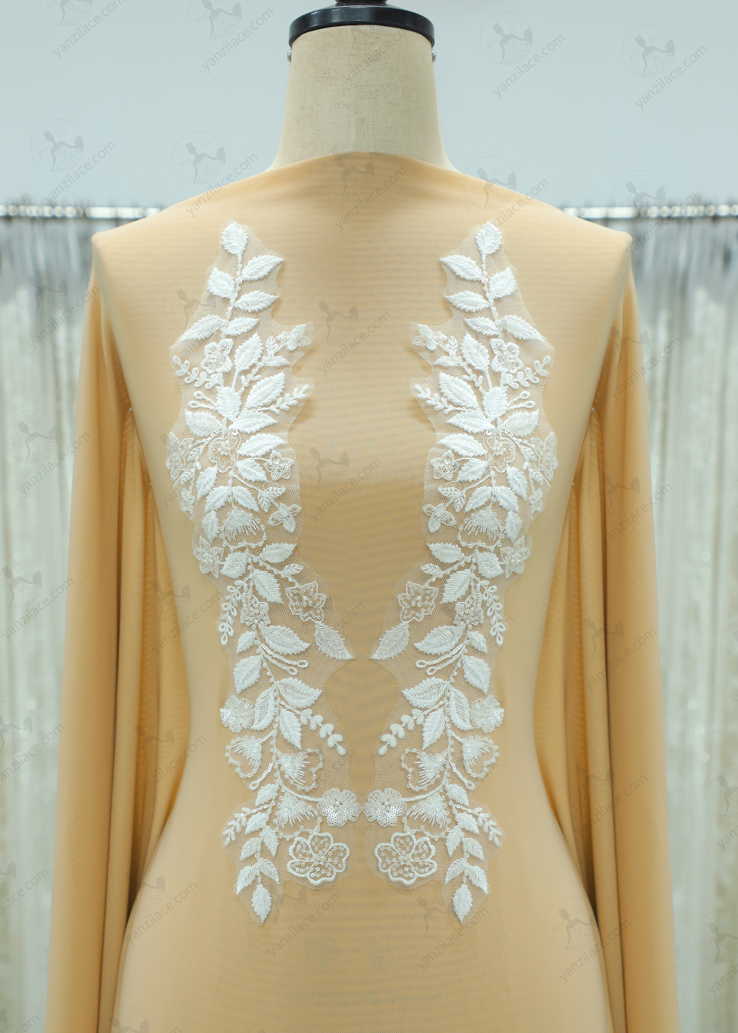 Yanzi embroidery applique floral Laser beaded sequin lace (YZOH139)
