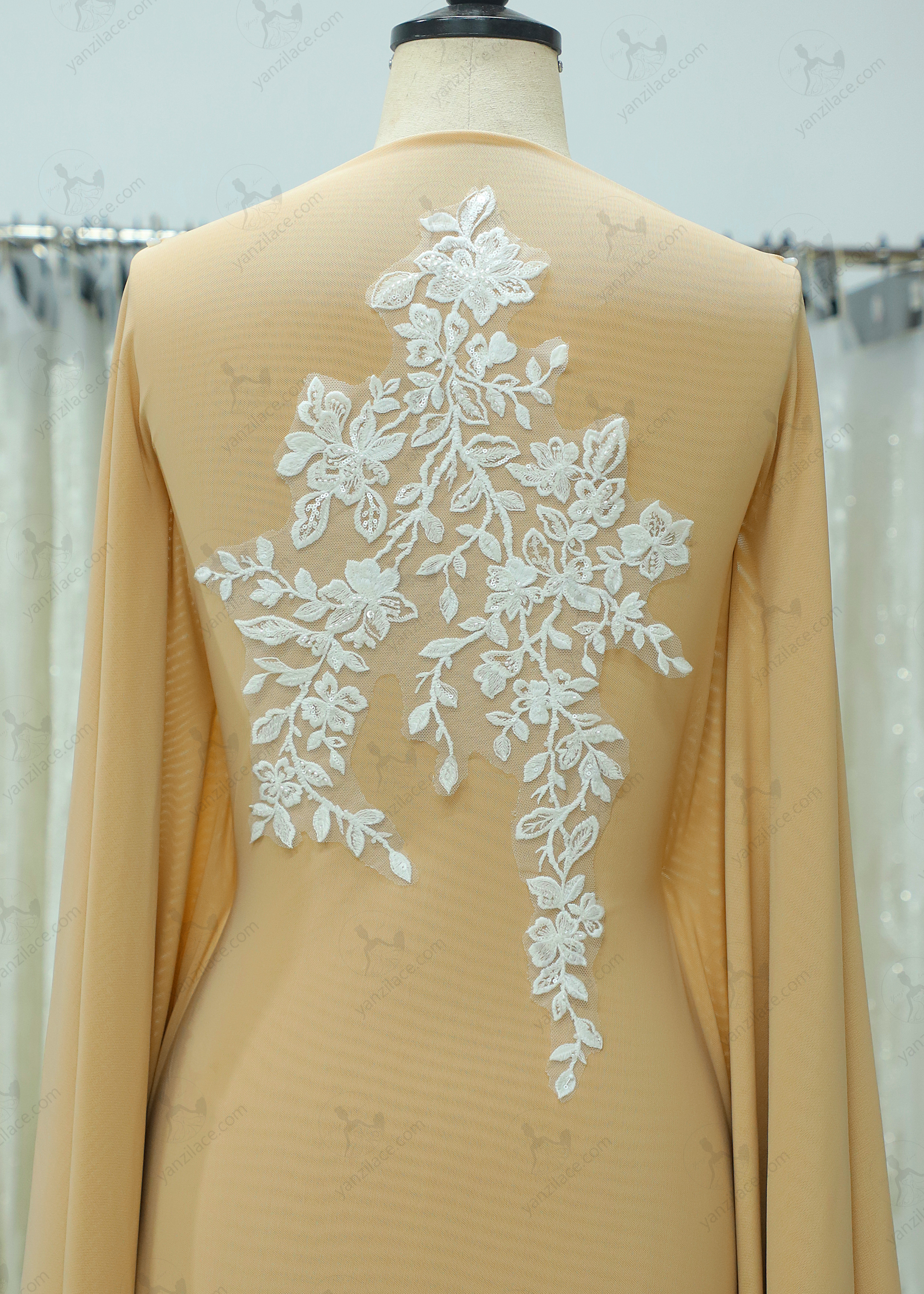 Yanzi embroidery applique floral Laser beaded sequin lace (YZOH146)